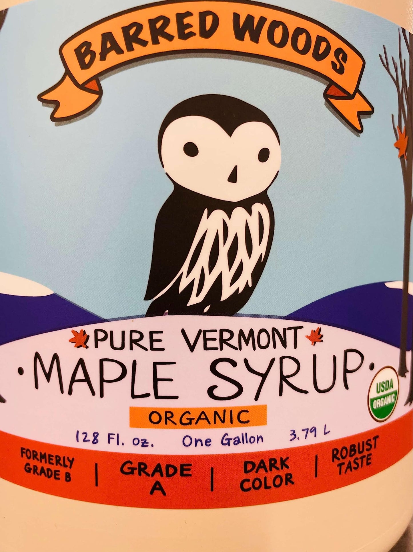 Organic Vermont Maple Syrup - Pure and All Natural - One Pint Jug (16 oz) - Grade A Amber Rich - From Barred Woods Maple