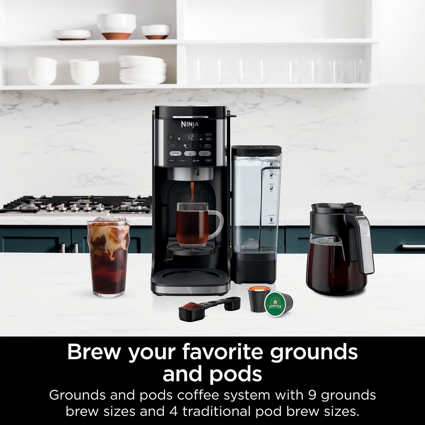 Ninja Hot and Iced Coffee Maker, Single Serve Coffee Maker and Drip Coffee Machine, DualBrew Pro Specialty 12-Cup with K-Cup Combo, Includes Permanent Filter, CFP307