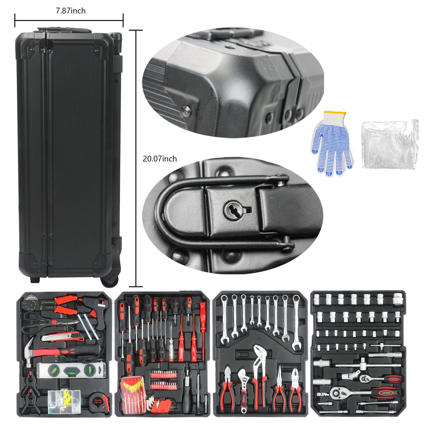899PCS Tool Set, Household Tool Kit with Rolling Tool Box, Complete Tool Box Set Hand Tool Set with Tool Box, Mechanic Tool Set Rolling Tool Set for Home/Auto Repair Tool Set, Black
