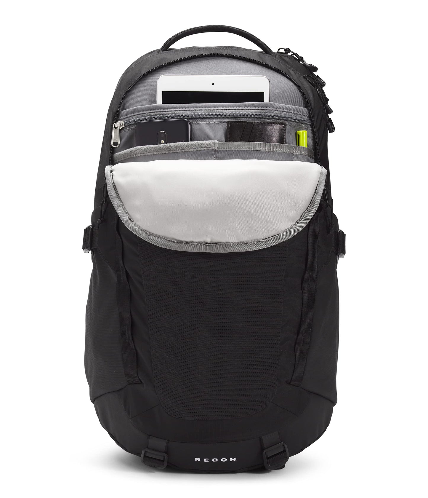 THE NORTH FACE Recon Everyday Laptop Backpack | Daypack with Water Repellent Finish, 16" Laptop Sleeve, 2 Water Bottle Pockets, TNF Black/TNF Black-NPF, One Size
