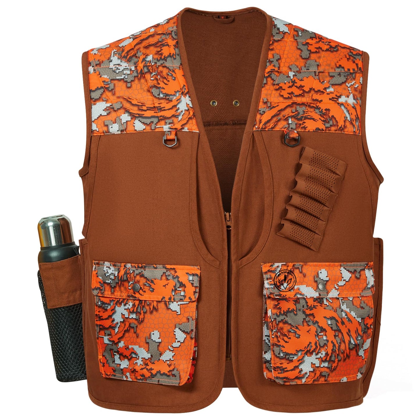 BASSDASH Upland Game Field Water-Resistant Bird Hunting Vest with Multi Pockets Brown/Orange Men Women FV11