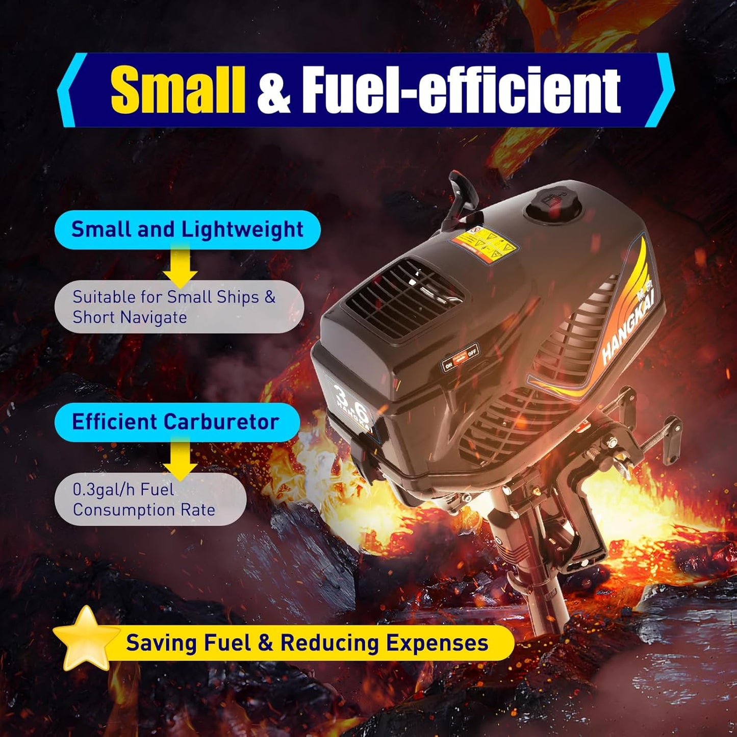2 Stroke 3.6HP Outboard Motor, HANGKAI 55CC Heavy Duty Fishing Boat Engine with Cooling System & CDI, Boat Motor Gas Boat Motor for Kayaks Canoes Dinghies Inflatable Boats