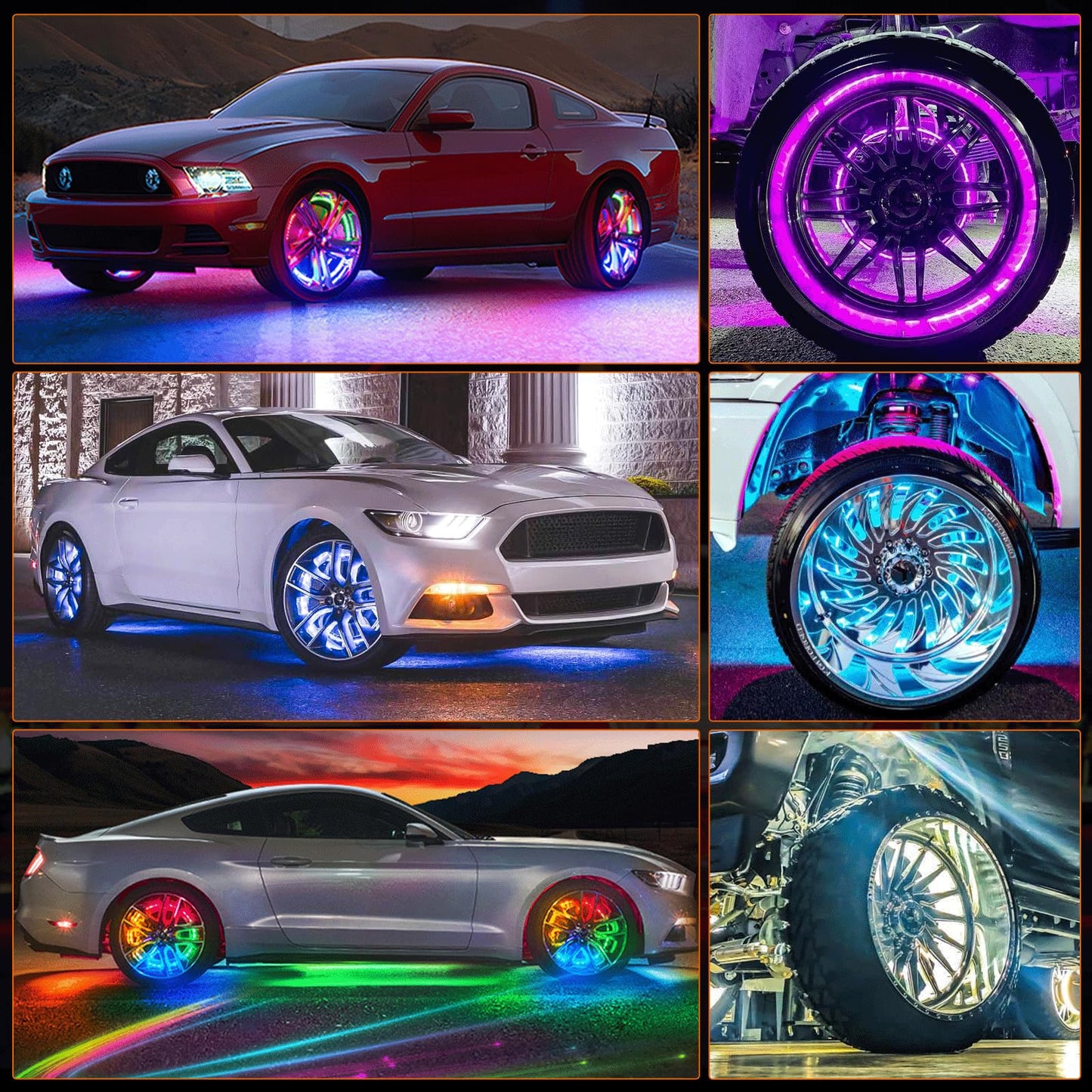 Nilight 4PCS 15.5inch LED Wheel Ring Lights RGB with APP and Remote Control Neon Lights Million Colors w/Turn Signal and Braking Function for Car Van SUV Truck