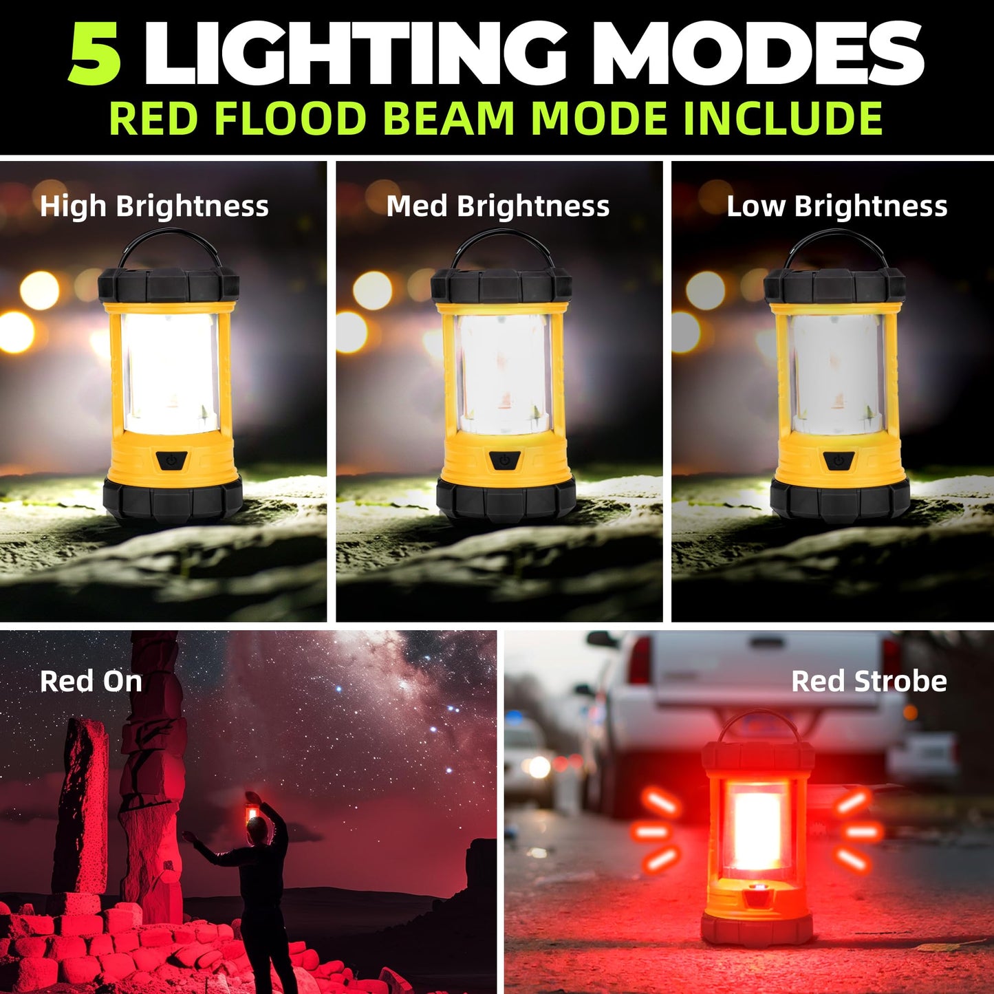 Rechargeable Camping Lantern, 3000LM 5 Light Modes Camping Light 4400 Capacity Phone Charger LED Impact-Resistant Flashlight Lantern Portable Waterproof Hurricane Lanterns for Emergency(Pale Green)