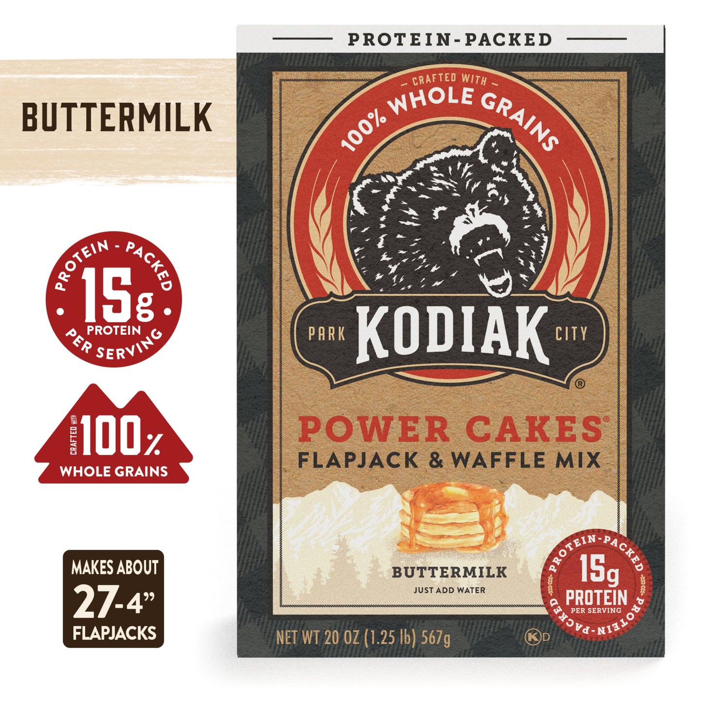 Kodiak Cakes Protein Pancake Power Cakes, Flapjack and Waffle Baking Mix, Buttermilk, 20 Oz, (Pack of 6)