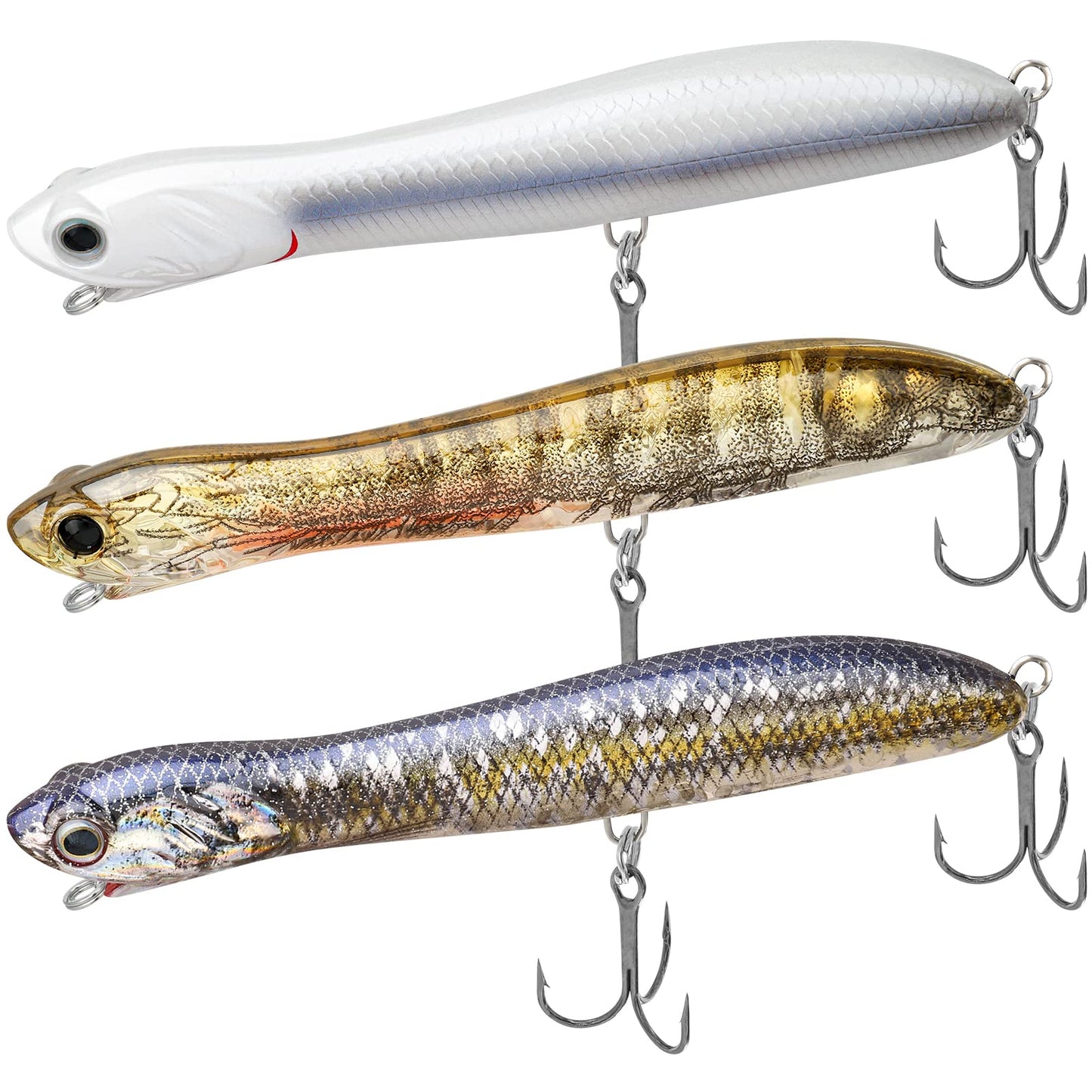TRUSCEND PoPobait Plopper with BKK Hooks, Top Water Fishing Lures for Bass Walleye Pike Catfish Musky Perch, Floating Lure for Freshwater or Saltwater, Amazing Teasers Fishing Gifts for Family Fishing