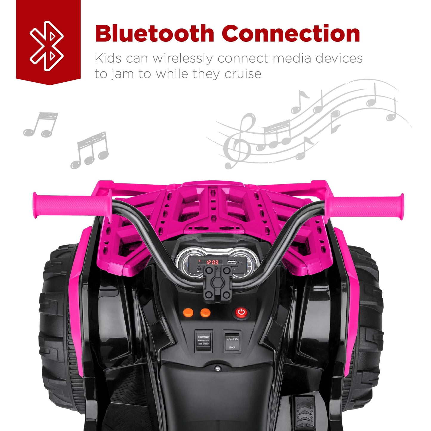 Best Choice Products 12V Kids Ride-On Electric ATV, 4-Wheeler Quad Car Toy w/Bluetooth Audio, 3.7mph Max Speed, Treaded Tires, LED Headlights, Radio - Black