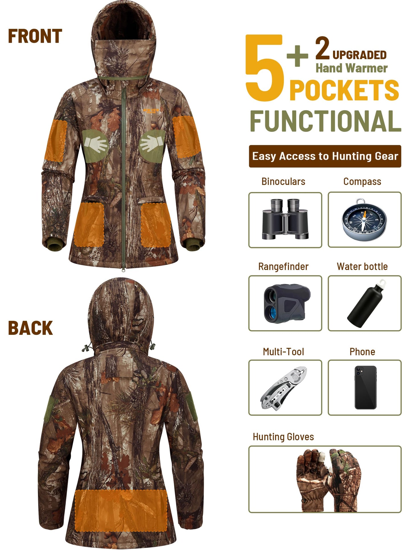 NEW VIEW Womens Hunting Clothes, Upgraded Ultra-Quiet Water Resistant Camo Hunting Jacket for Duck Waterfowl Deer Hunting