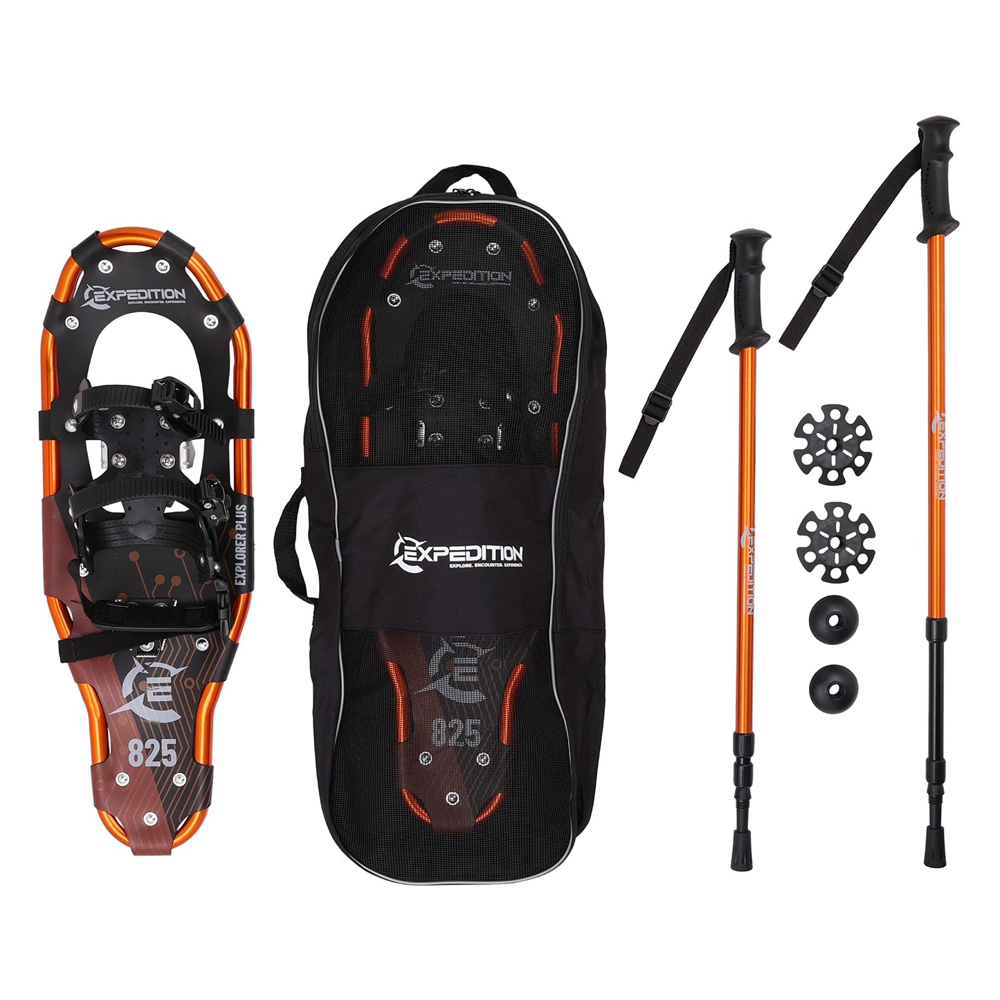 Lightweight Aluminum Frame Snowshoes with Dual Ratchet Bindings, Nylon Heel Strap, HDPE Decking, Includes Heavy Duty Carry Bag, Available in Adult and Kids Sizes