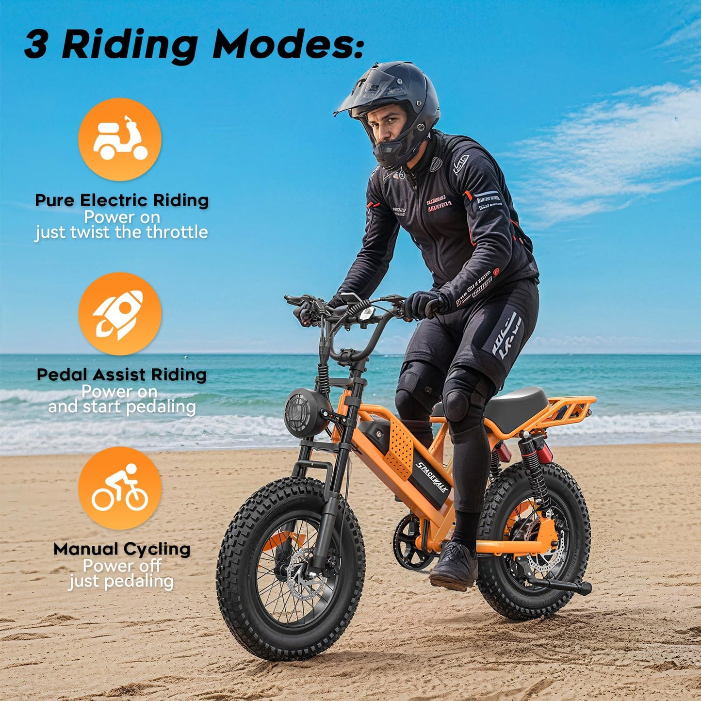 Spacewalk Electric Bike for Adult,20"x4"Fat Tires Ebike,Suitable for Riders 5'5"& Above,750W Motor,24.9mph,48V 15Ah Removable Battery,2X Front & 2X Rear Suspension for a Smoother Ride