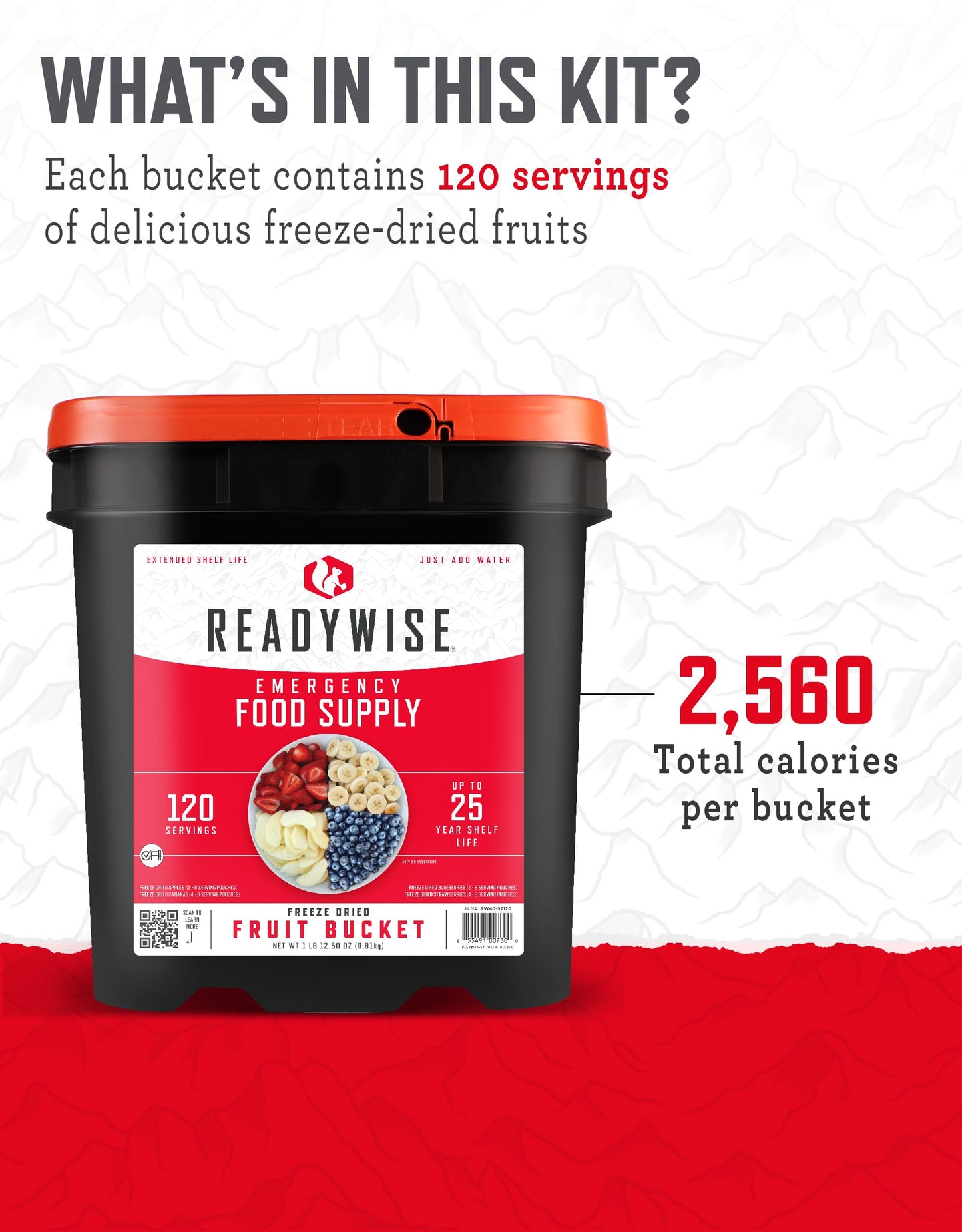 READYWISE - Emergency Food Supply Bucket, 120 Servings, MRE Meal Food Supply, Premade, Freeze Dried Survival Rations for Hiking, Adventure & Camping Essentials, Individually Packaged, 25 Year Shelf Life