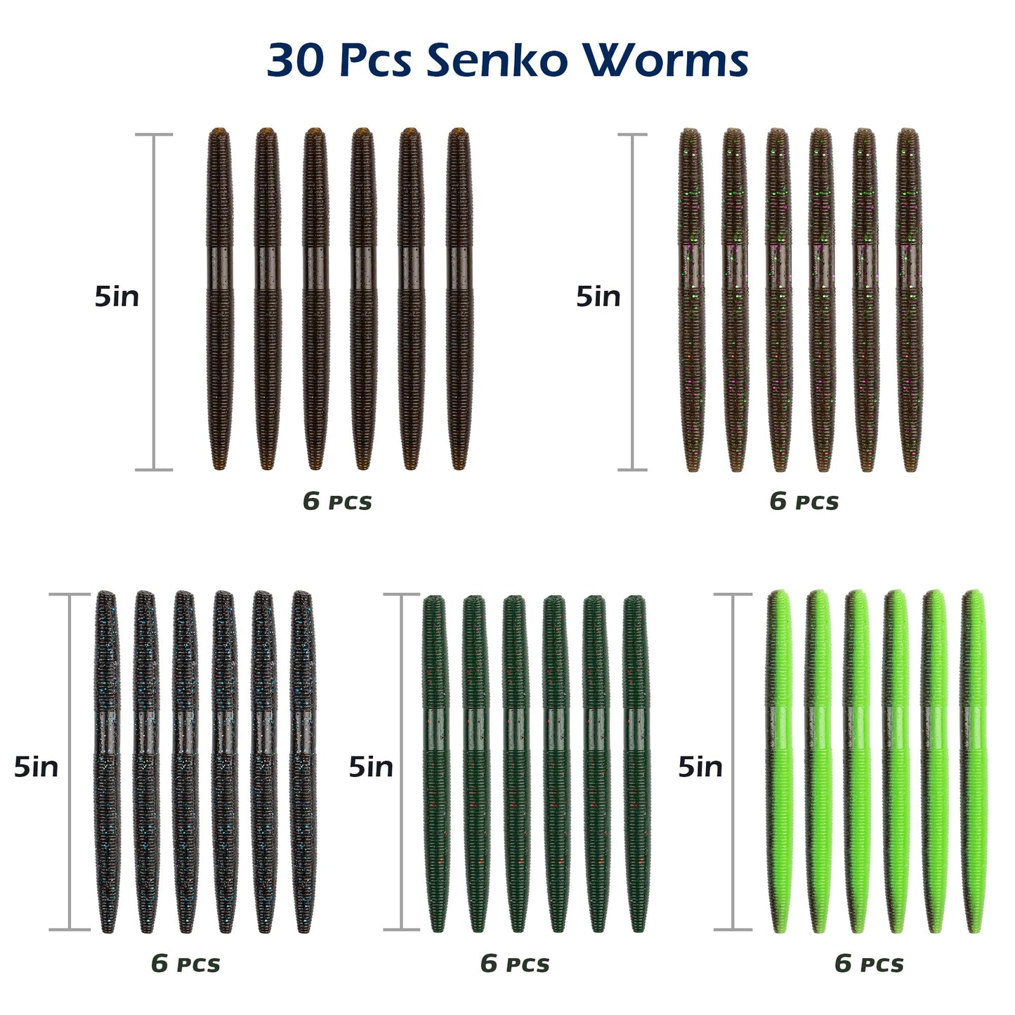 Senko Worms Kit – 4"/5" Soft Plastic Fishing Lures with Salt Impregnation for Bass Fishing