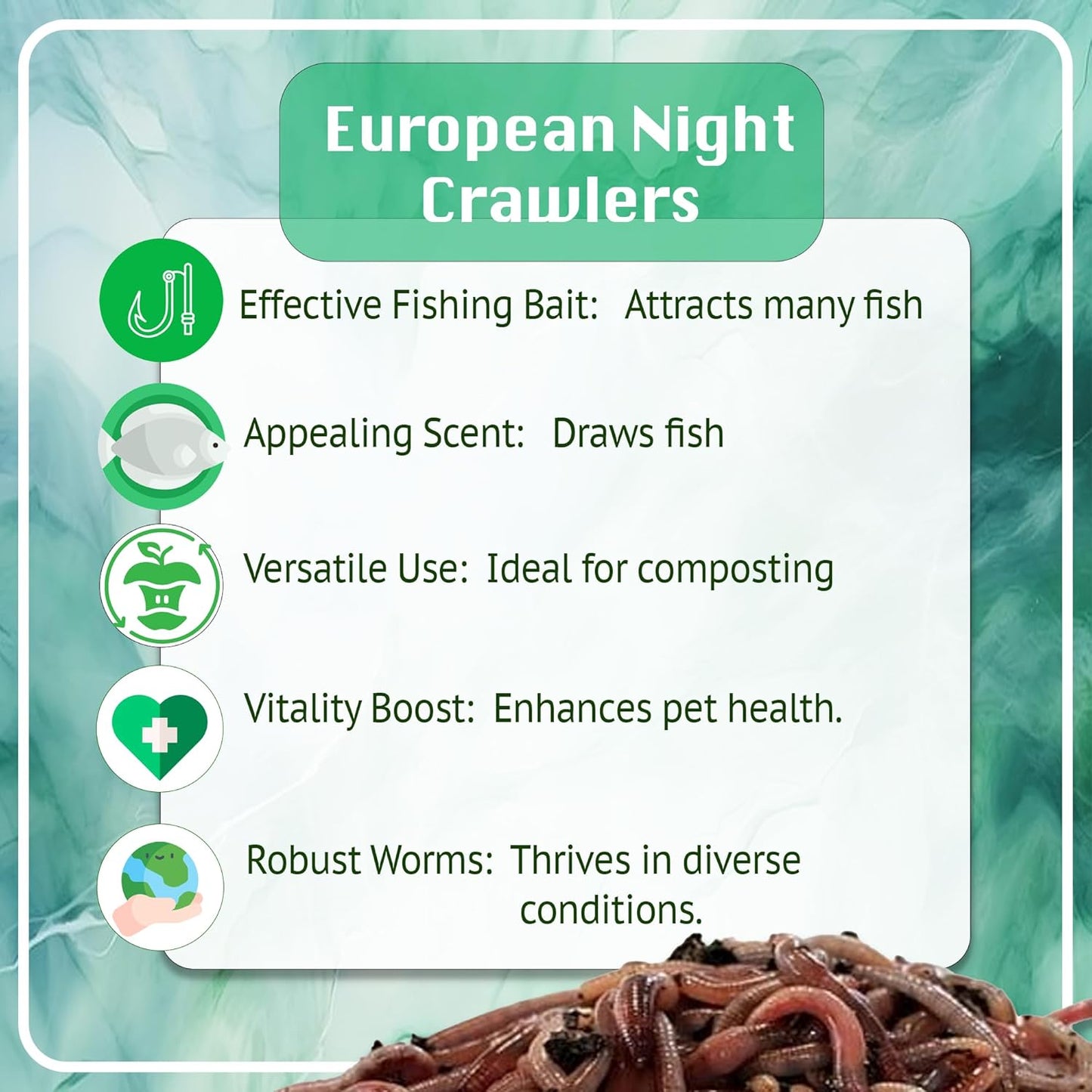 European Nightcrawlers - Approx. 125-150 Live Composting & Fishing Worms, Premium High-Performance Bait for Anglers, Versatile for Trout, Panfish, & Garden Soil Enrichment, Fresh Live Arrival Promised