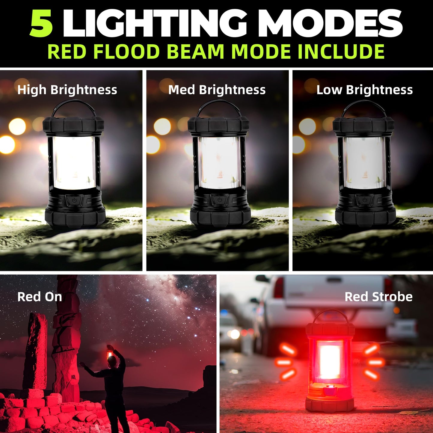 Rechargeable Camping Lantern, 3000LM 5 Light Modes Camping Light 4400 Capacity Phone Charger LED Impact-Resistant Flashlight Lantern Portable Waterproof Hurricane Lanterns for Emergency(Pale Green)