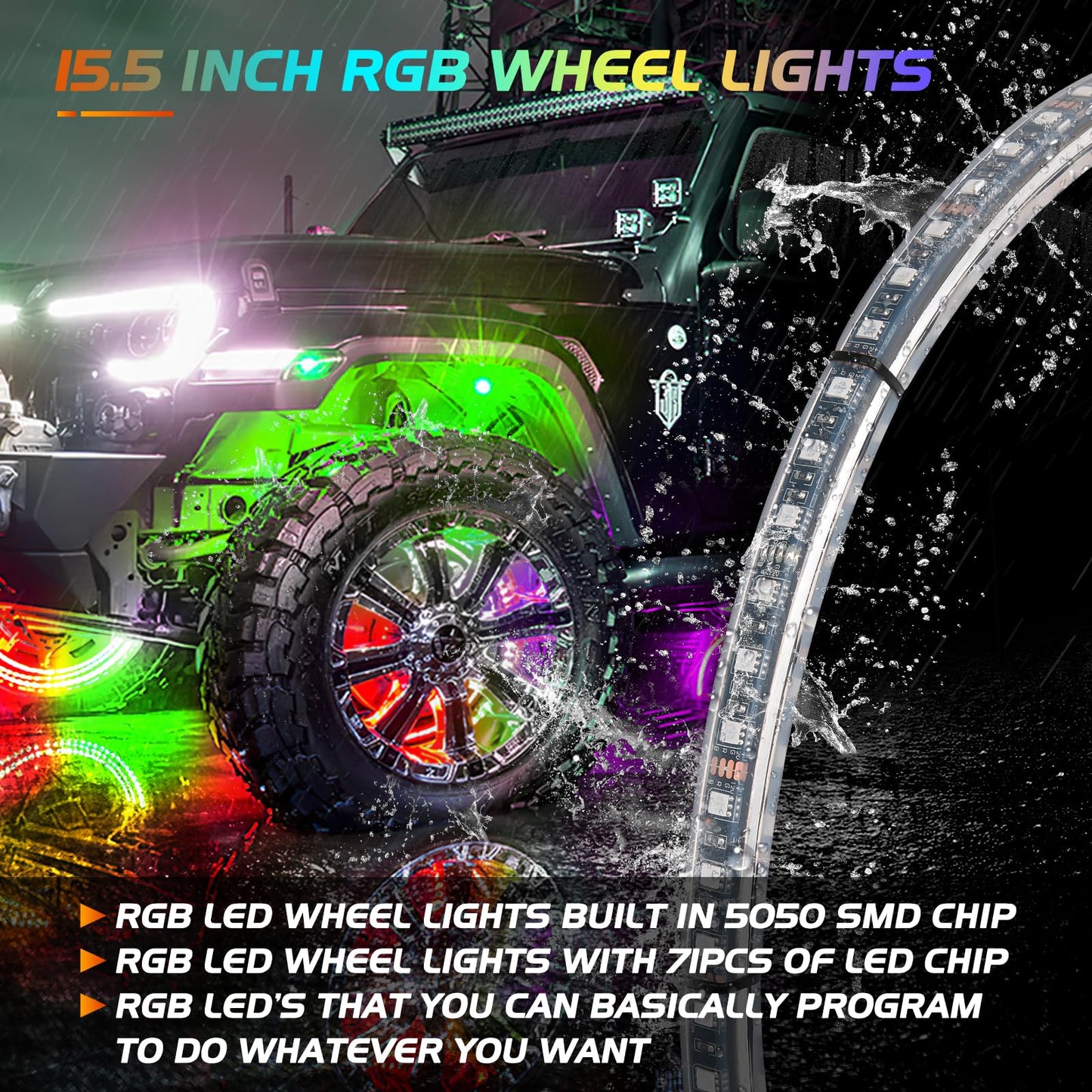 Nilight 4PCS 15.5inch LED Wheel Ring Lights RGB with APP and Remote Control Neon Lights Million Colors w/Turn Signal and Braking Function for Car Van SUV Truck