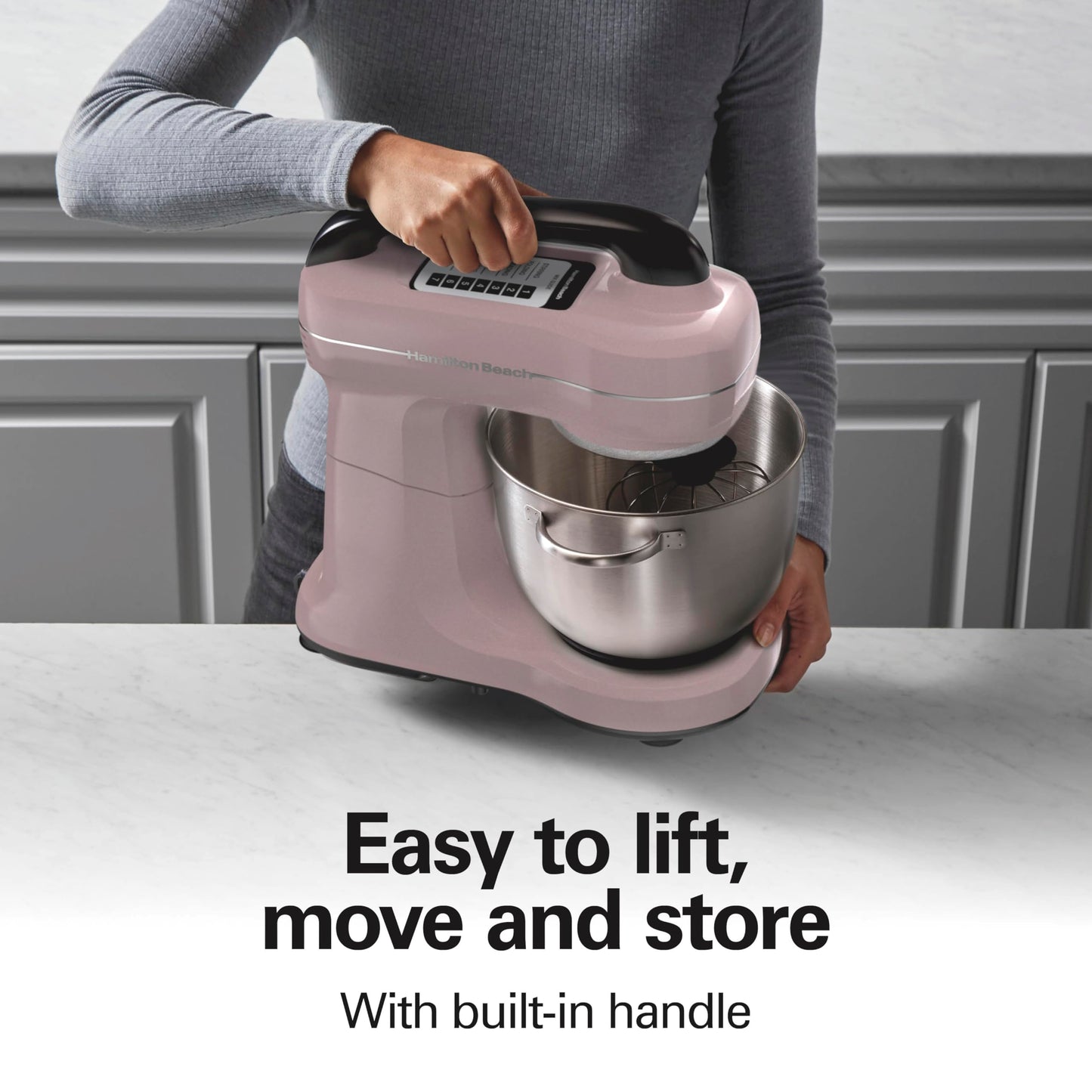 Hamilton Beach Electric Stand Mixer, 4 Quarts, Dough Hook, Flat Beater Attachments, Splash Guard, 7 Speeds with Whisk, Easy-Carry Top Handle, Blue