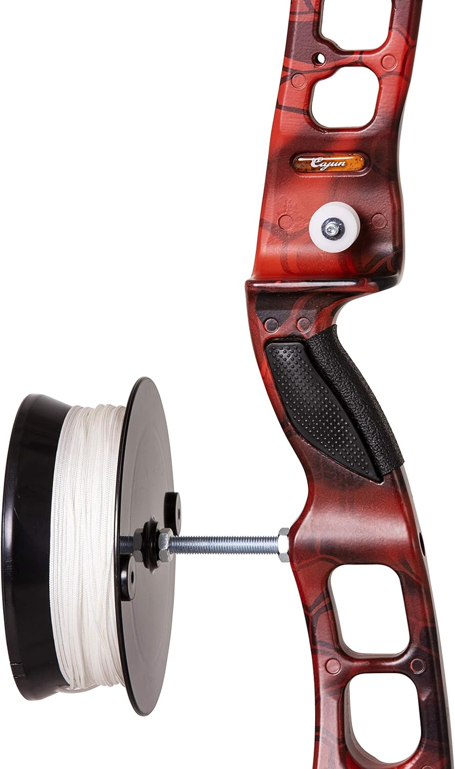 Cajun Bowfishing Fish Stick Bowfishing Bow Package with Drum Reel, Roller Rest, and Piranha Point Arrow, Right Hand, Red