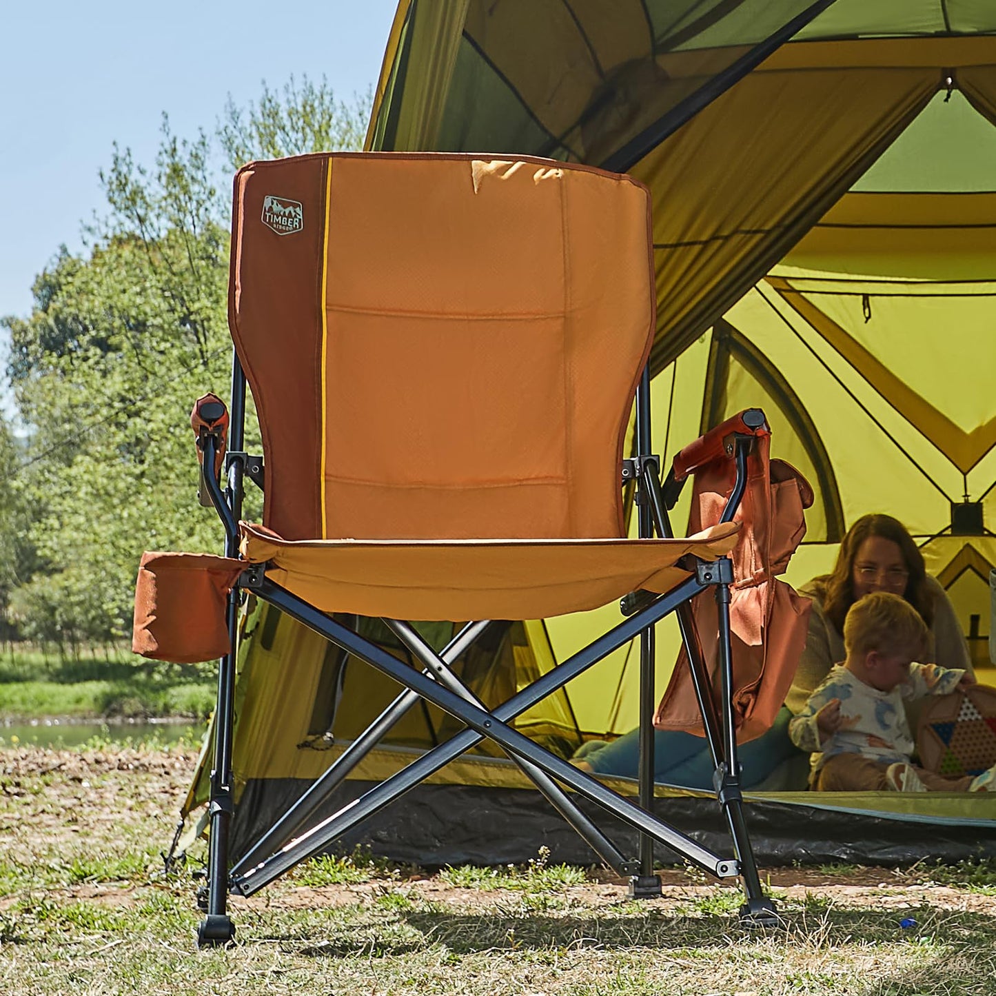 TIMBER RIDGE Oversized Folding Camping Chair High Back Heavy Duty for Adults Support up to 500lbs with Cup Holder, Side Pocket Cooler Bag