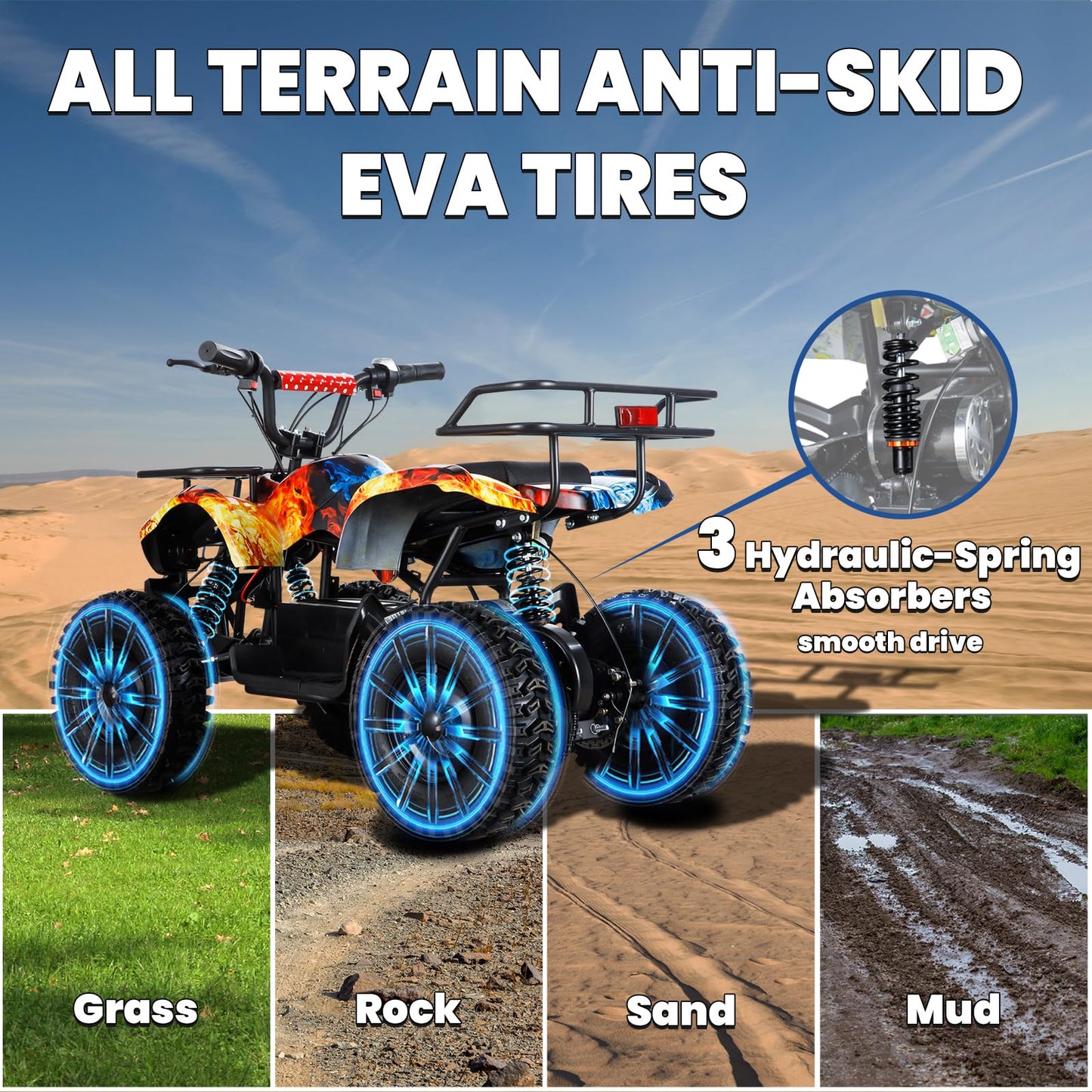 36V Electric ATV Dirt Quad Electric Four-Wheeled ATV with 500W Brushless Powerful Motor Off-Road Vehicle Electric Kids ATV Ride on ATV for Big Boys Girls Ages 5+, Black