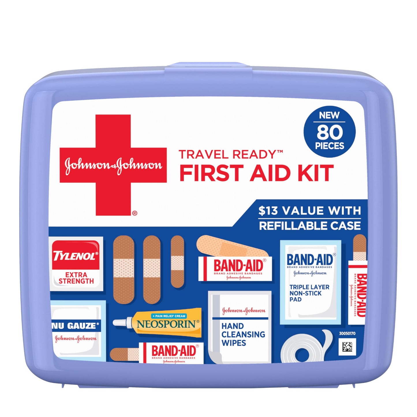 Johnson & Johnson All-Purpose Portable Compact First Aid Kit for Minor Cuts, Scrapes, Sprains & Burns, Ideal for Home, Car, Travel, Camping and Outdoor Emergencies, 160 Pieces