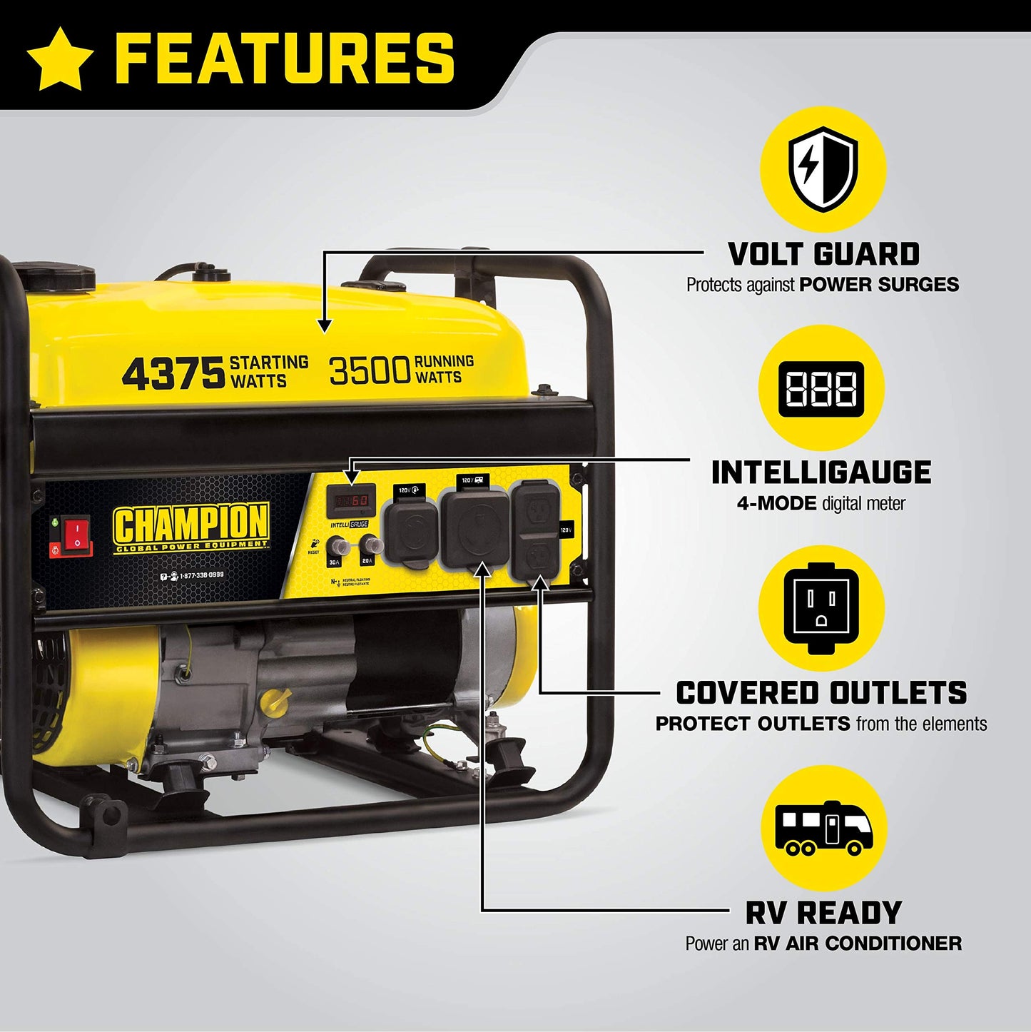 Champion Power Equipment 4375-Watt RV Ready Portable Generator with CO Shield