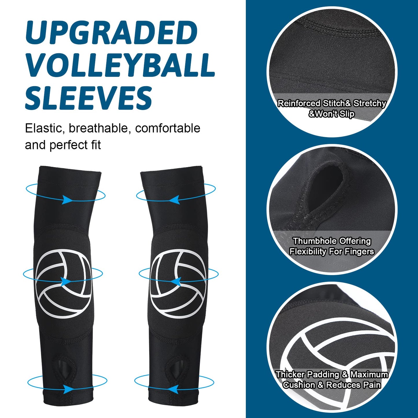 Minatee Volleyball Arm Sleeves Passing Hitting Forearm Sleeves with Protection Pads and Thumb Hole for Youth Girls Kids Women(1 Pair,12 Inch)