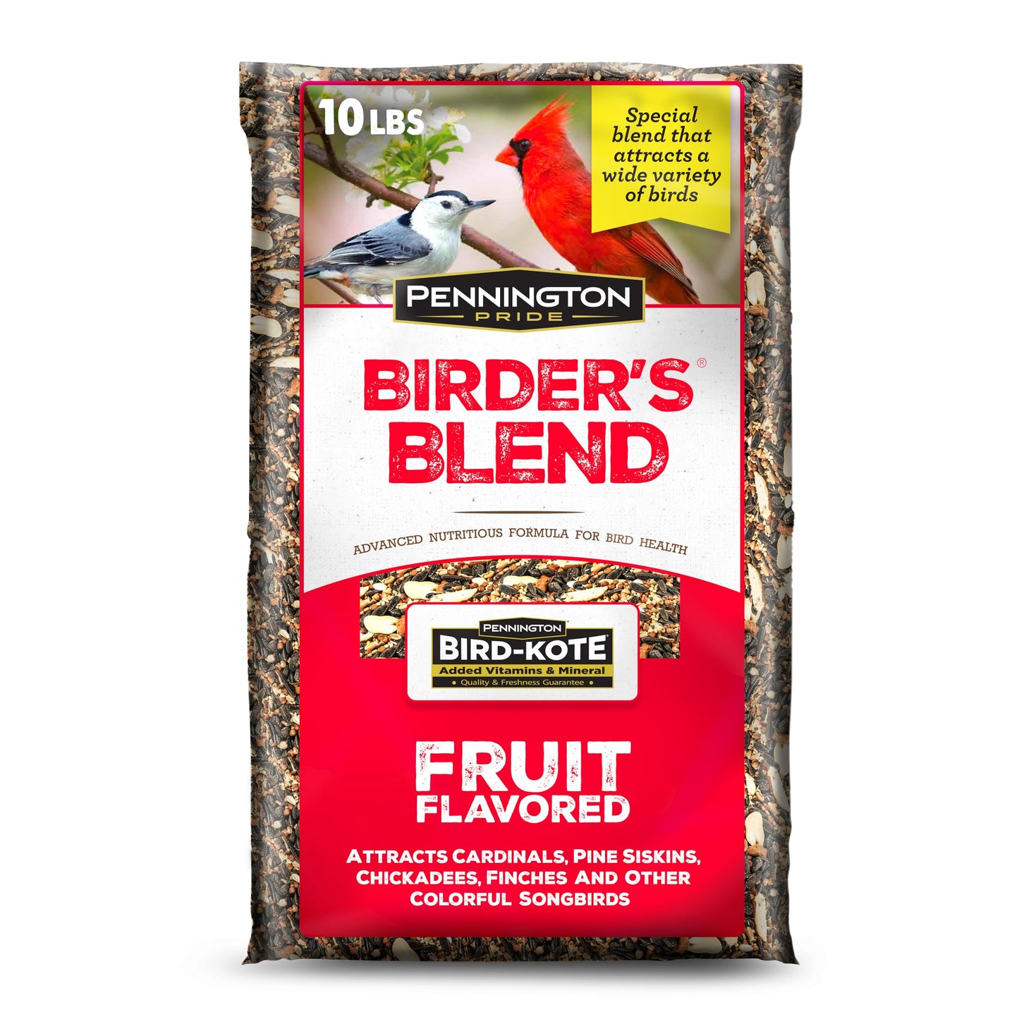 Pennington Pride Songbird Nut & Fruit Blend, Wild Bird Seed for Outside Feeders, Advanced Nutrition Formula for Bird Health, 10-lb. Bag