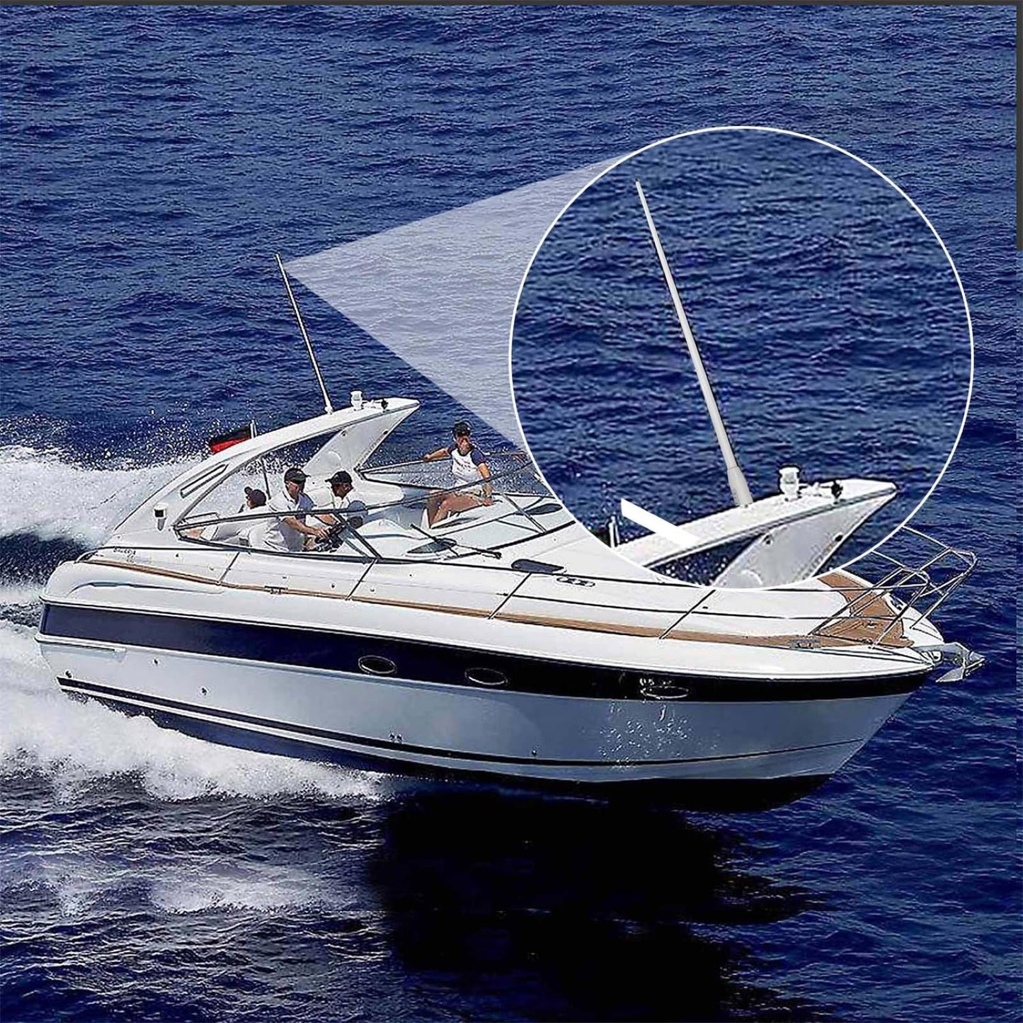 VM100 VHF Marine Radio Antenna,44 Inch Waterproof Fiberglass Boat Antenna with Adjustable Ratchet Fixed Mount and 16 ft RG-58U Cable