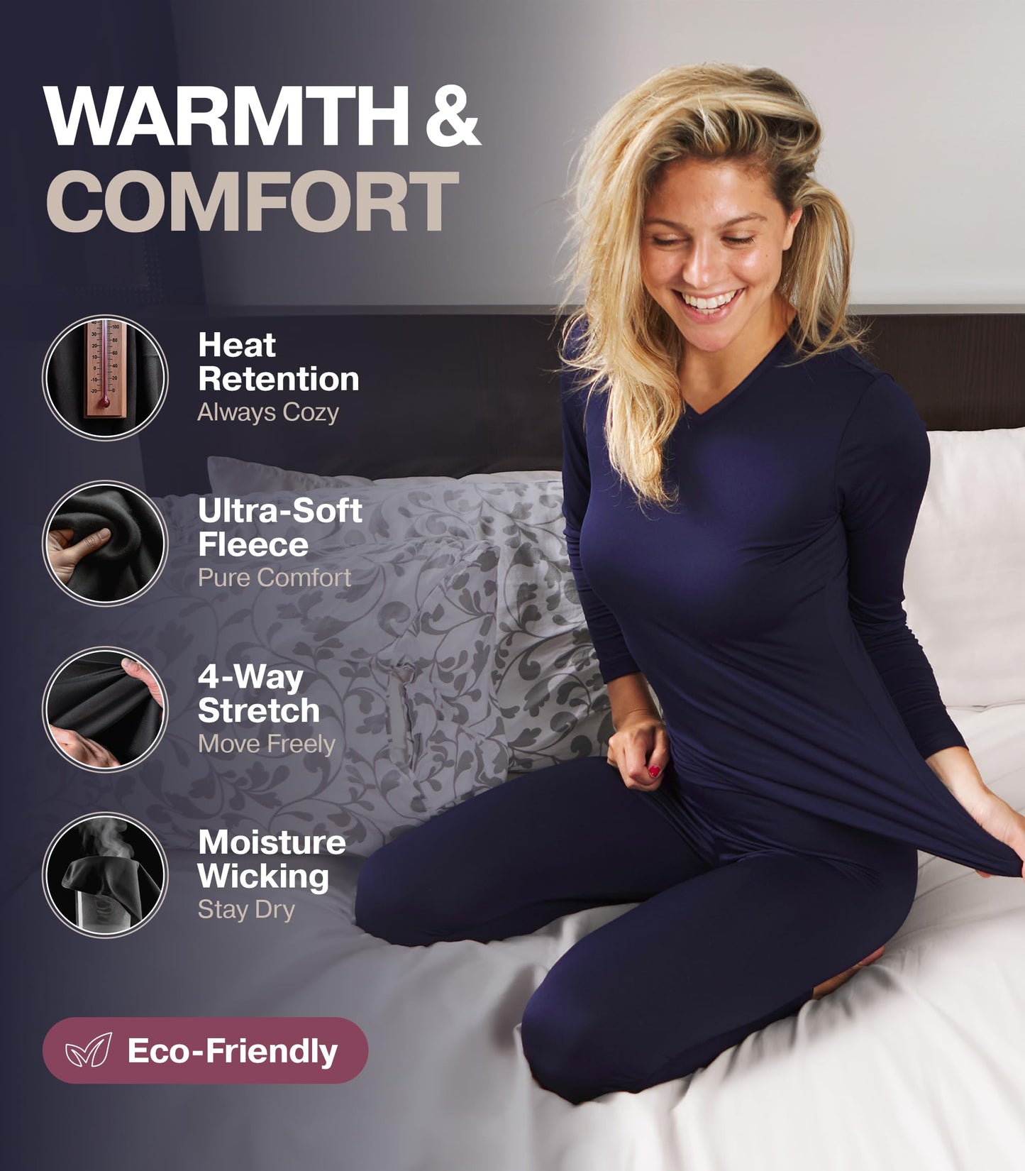 Thermajane Long Johns Thermal Underwear for Women Fleece Lined Base Layer Pajama Set Cold Weather
