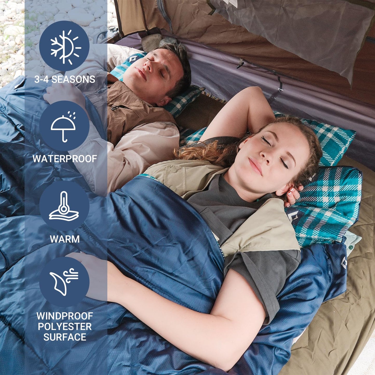 KingCamp Queen Size 2 Person Double Sleeping Bags with Pillows for Adults, 20 Degree Lightweight Backpacking Quilts for Couples Family Camping Hiking and Outdoors, Waterproof