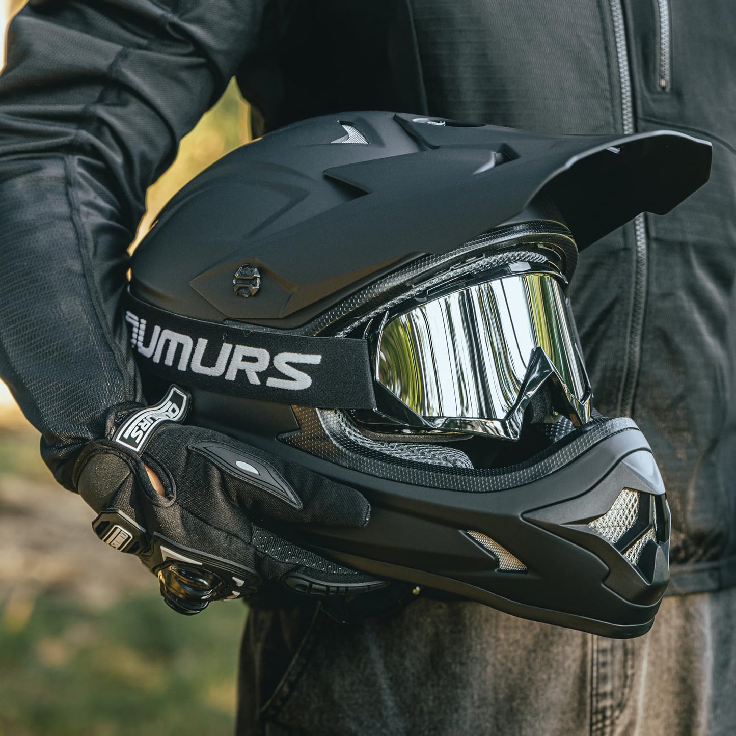 Adult ATV Dirt Bike Helmet with Goggles Gloves & Mask Quick Release Buckle Adjustable Sun Visor Motorcycle Adult Helmet Off-Road Motocross Downhill Moped MX for Unisex-Adult