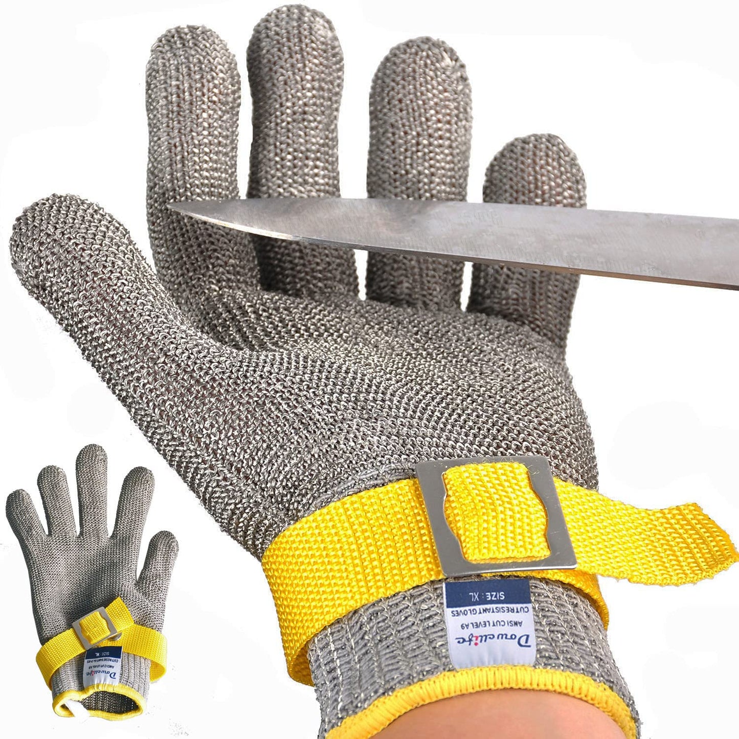 Dowellife Level 9 Cut Resistant Glove - Stainless Steel Mesh Metal Glove for Butcher, Meat Cutting, Oyster Shucking, Kitchen Mandoline, Chef Slicing, Fish Fillet (X-Large)