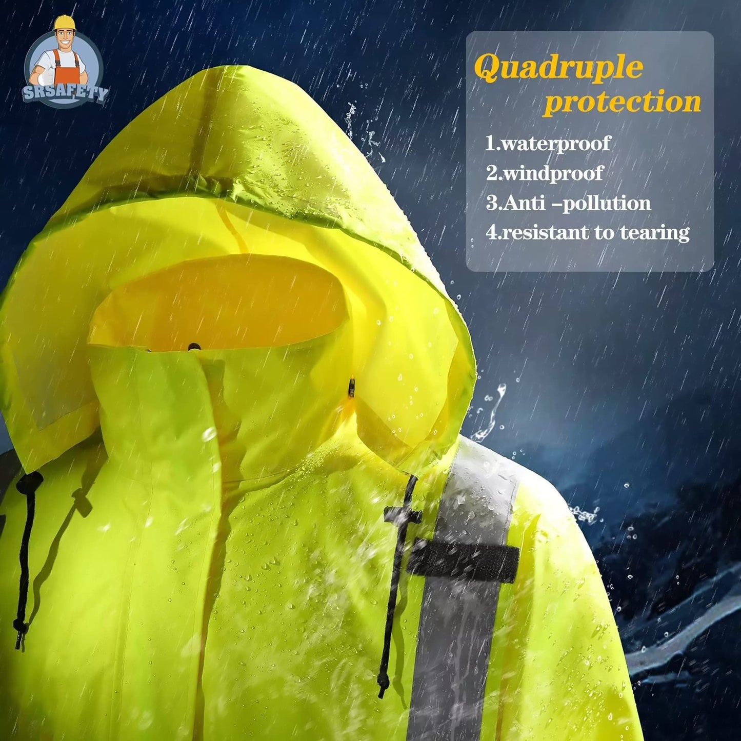 SRsafety High Visibility Rain Gear, Class 3 High Visibility Work Rain Gear for Men, Construction Rain Suits