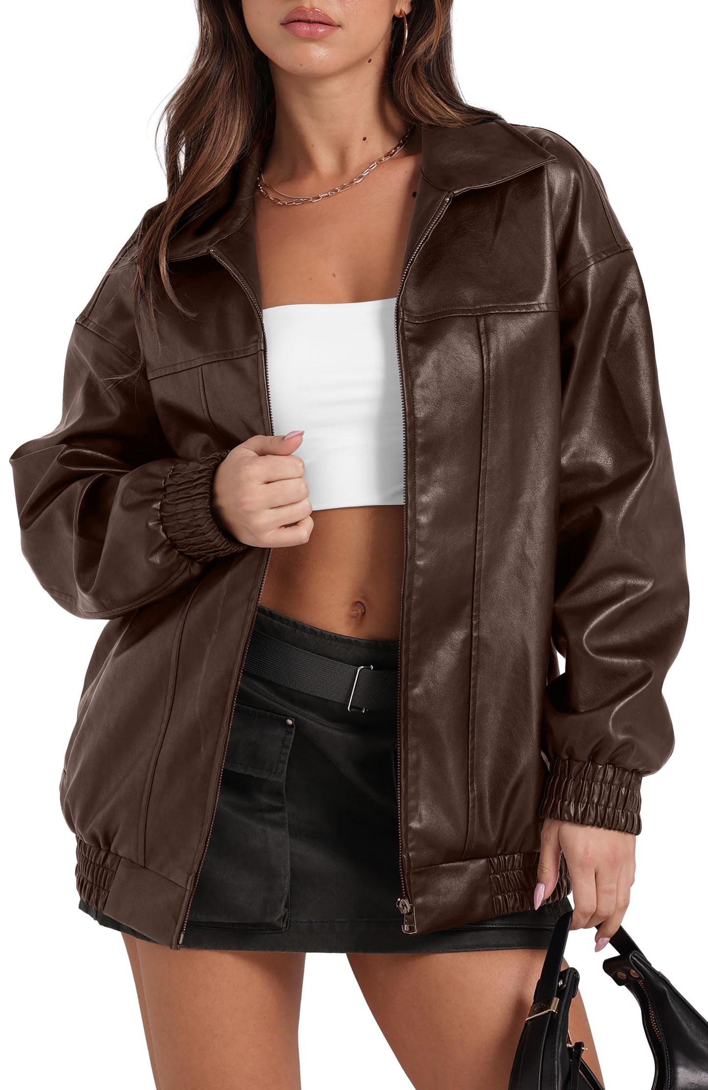 SAMPEEL Leather Jacket Women Faux Oversized Motorcycle Bomber Coats 2024 Fall Fashion Outfits Winter Clothes