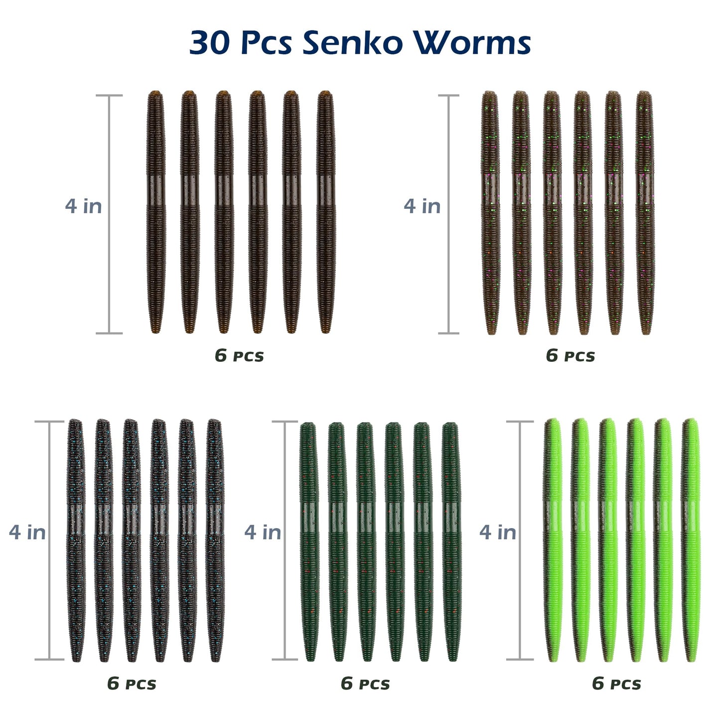 Senko Worms Kit – 4"/5" Soft Plastic Fishing Lures with Salt Impregnation for Bass Fishing