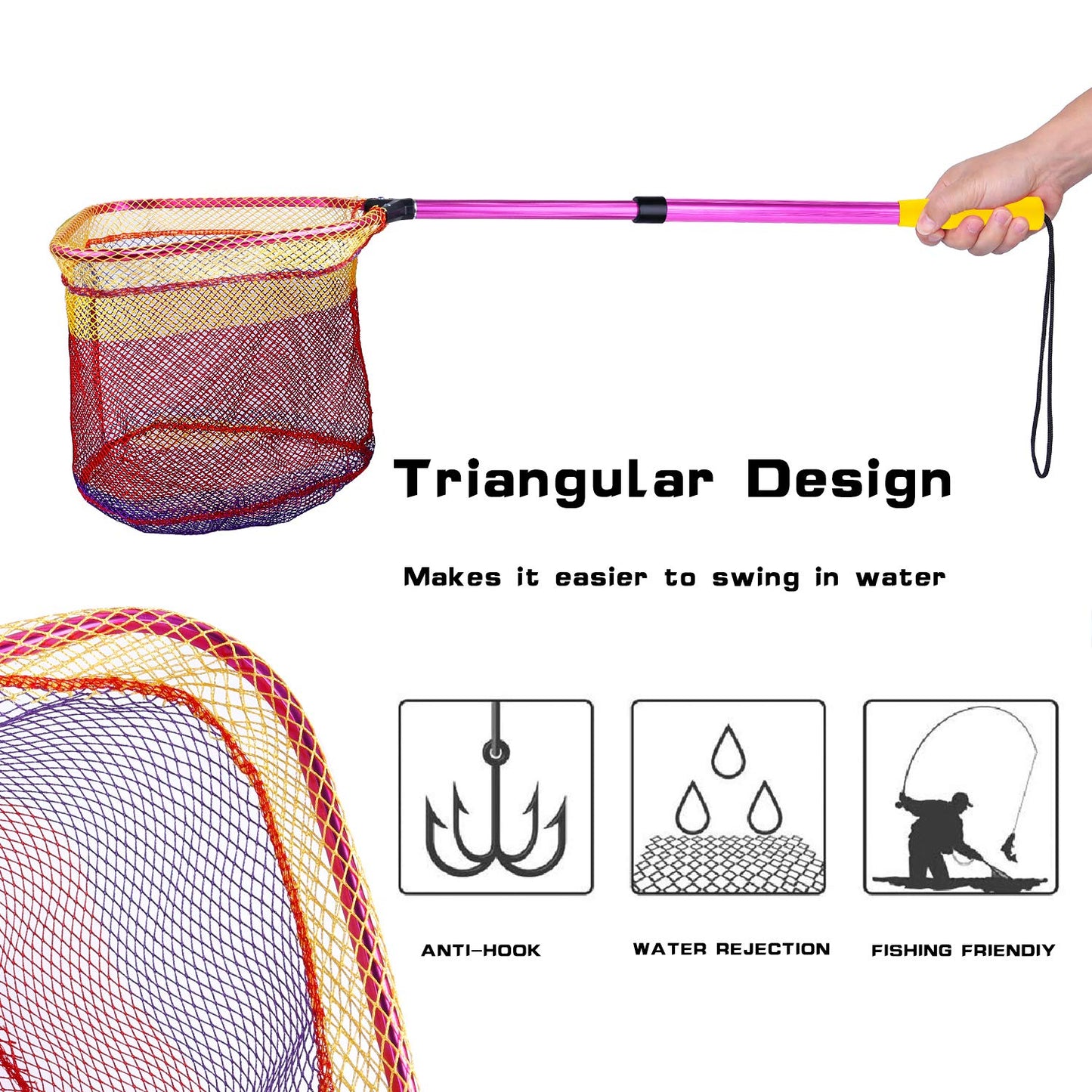 PLUSINNO Kids Fishing Net, Telescopic Lightweight Landing Net with Aluminum Pole Handle and Nylon Mesh, Catch and Release Butterfly Net for Kids Youth Outdoor