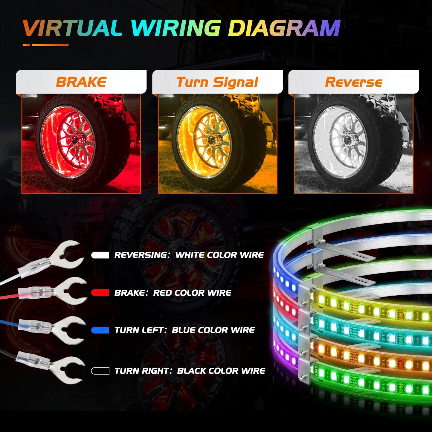 Nilight 4PCS 15.5inch LED Wheel Ring Lights RGB with APP and Remote Control Neon Lights Million Colors w/Turn Signal and Braking Function for Car Van SUV Truck