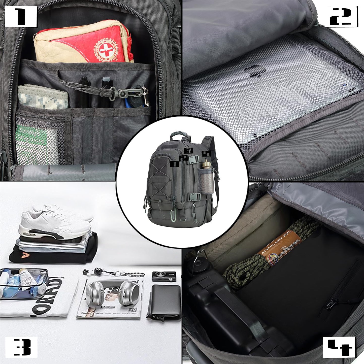 Large Tactical Backpack for Men Military Backpack with DIY System for Travel, Work,Camping,Hunting,Hiking,Sports (GREEN)