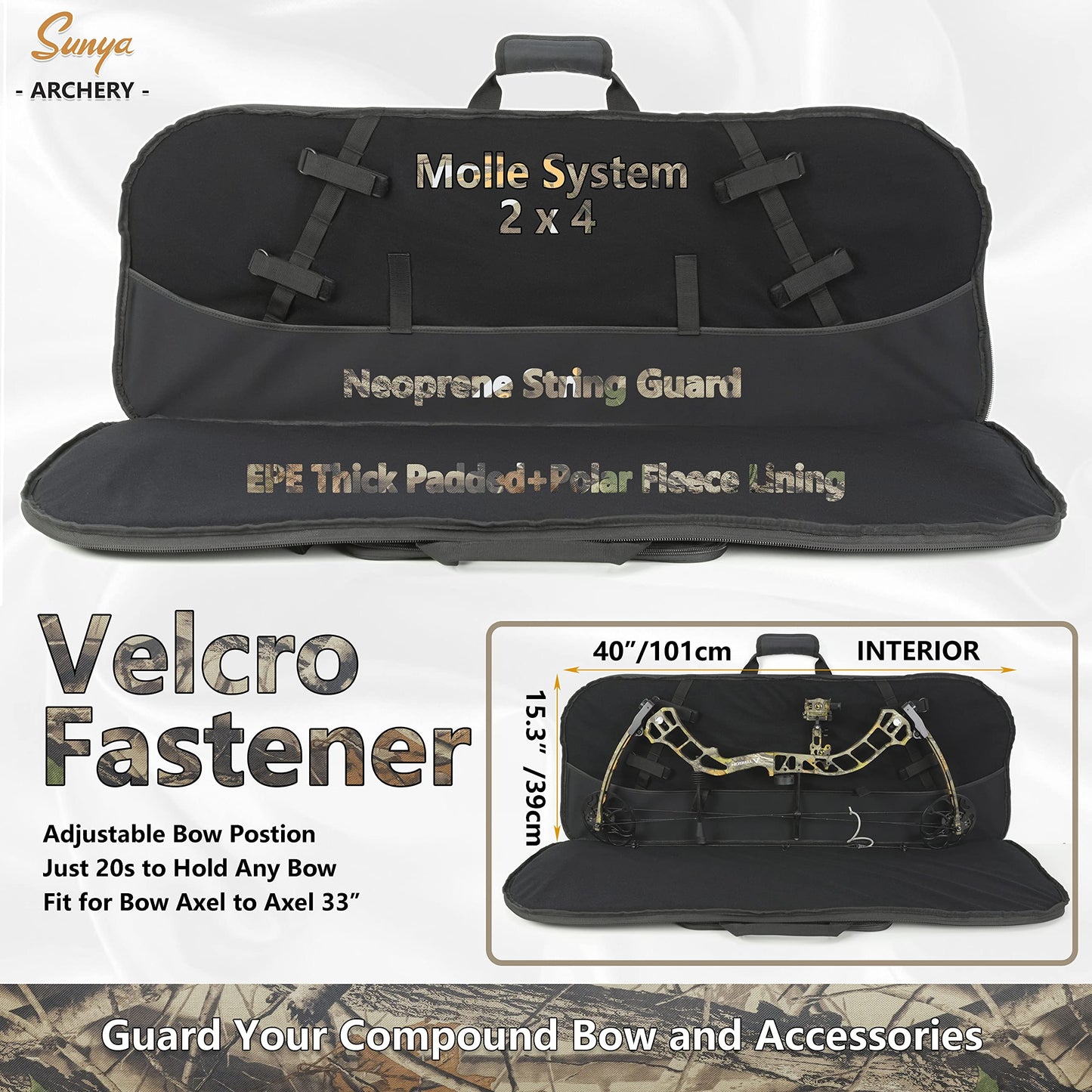 SUNYA Compound Bow Case with Molle System - Neoprene Bow String Protection & Padded Shoulder Sling - Soft Carrying Case for Archery Accessories, Equipment