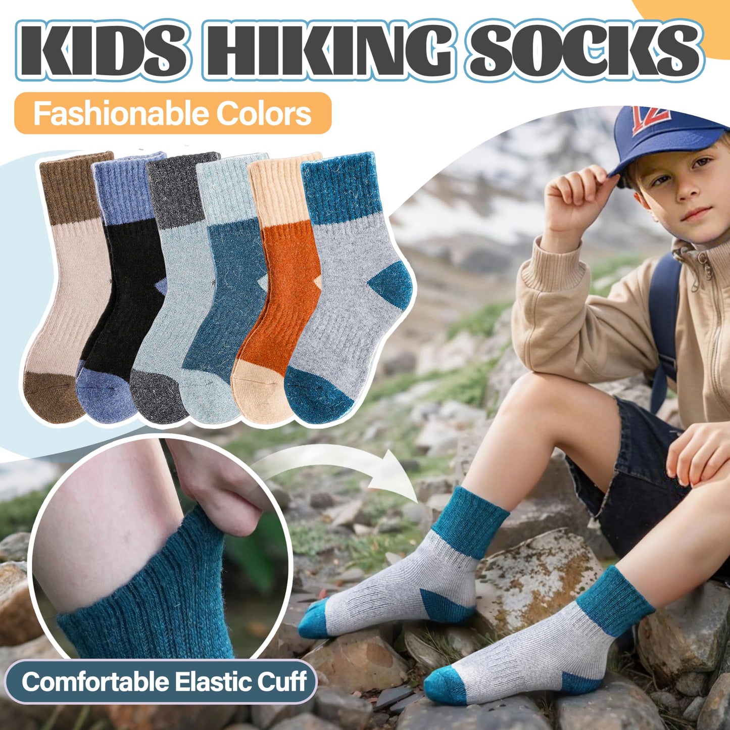 Anlisim Kids Merino Wool Hiking Socks Boys Girls Toddlers Thermal Winter Warm Boot Thick Cushion Gift Socks 6 Pairs
