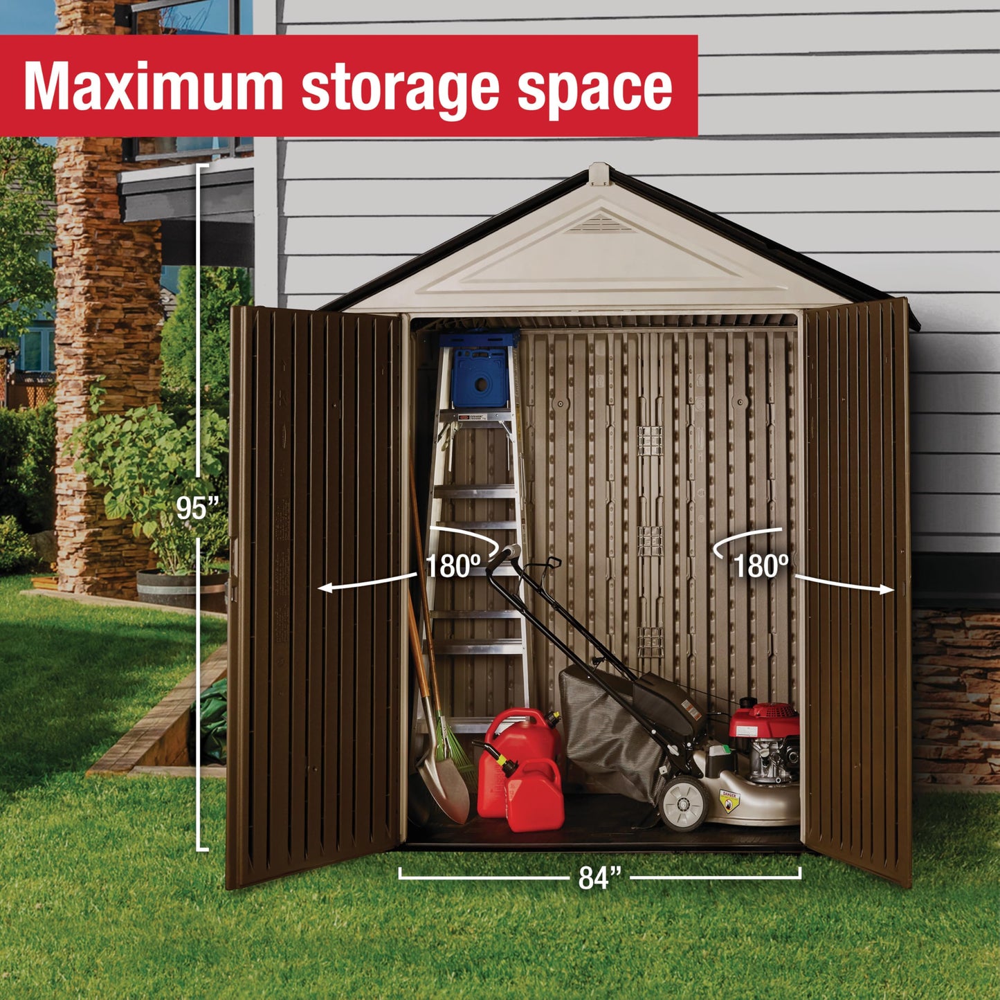 Rubbermaid Resin Outdoor Storage Shed With Floor (7 x 3.5 Ft), Weather Resistant, Beige/White, Organization for Home/Backyard/Garden Tools/Lawn Mower/Bike Storage/Pool Supplies