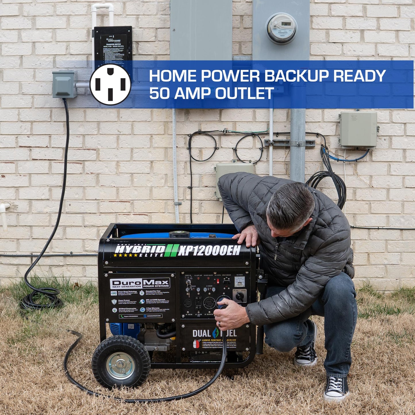 DuroMax XP13000EH 13,000-Watt Dual Fuel Portable Generator - Gas & Propane, Electric Start, Whole Home Backup Power, Transfer Switch Ready, RV & Emergency Ready