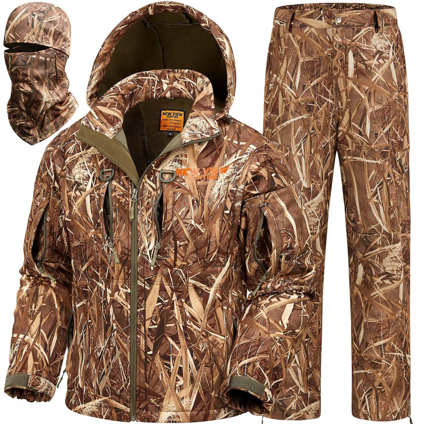 NEW VIEW Camo Clothes for Men, Winter Warm Hunting Jacket and Pants, Fleece Lined Suit for Deer Duck Bow Hunts