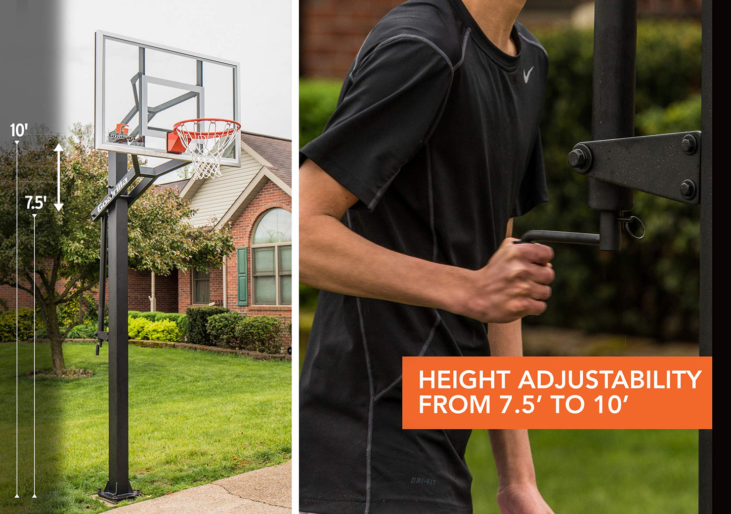 Goalrilla GS54 In Ground Basketball Hoop with Adjustable Height Backboard and Pro-Style, Breakaway Rim