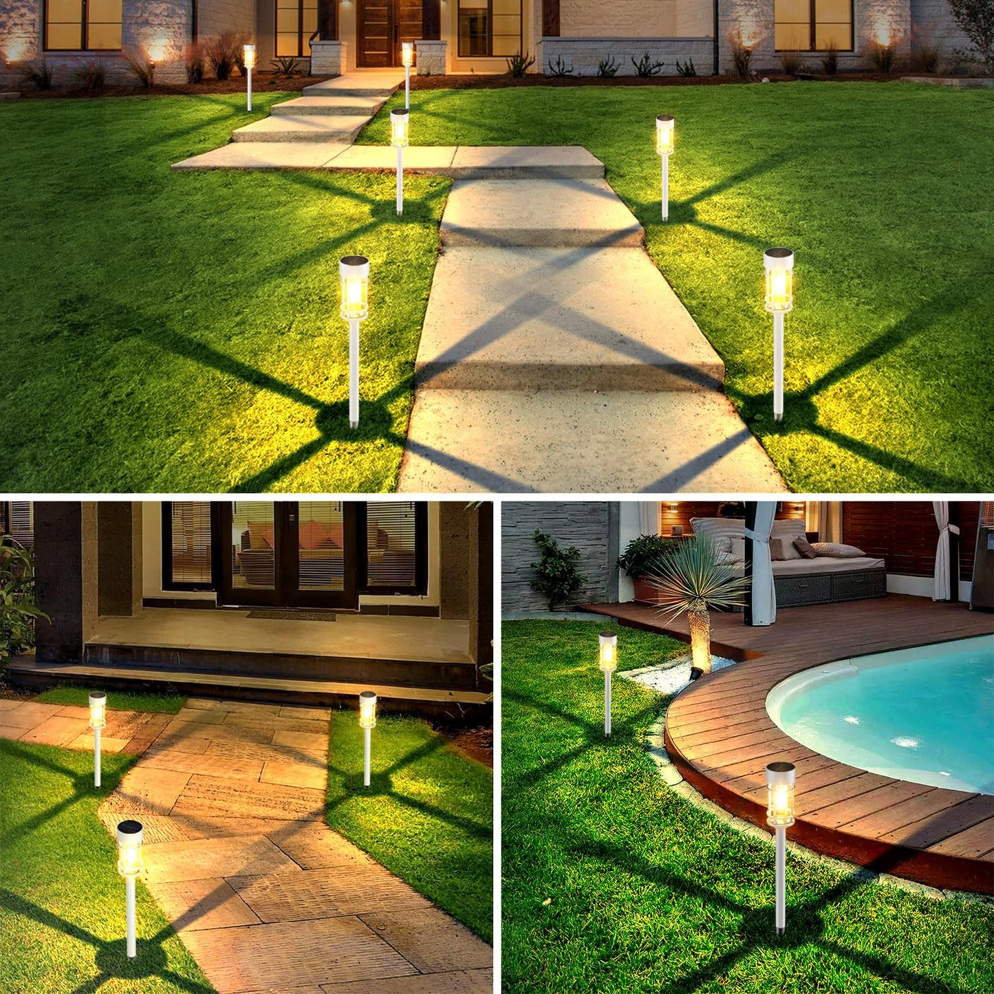 Solar Pathway Lights, 8 Pack LED Solar Lights Outdoor Waterproof, Glass Metal Garden Lighting for Yard Path Landscape Lawn Walkway Driveway, 3000K
