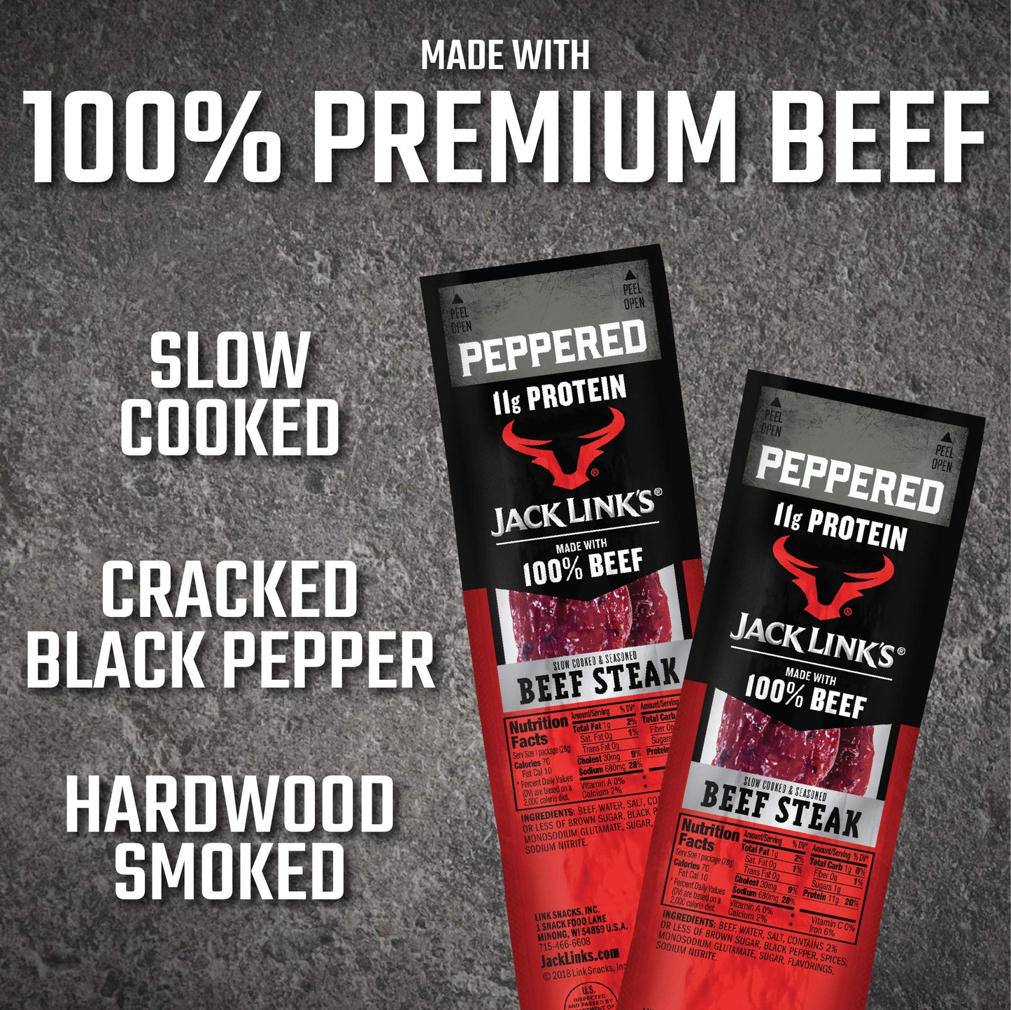 Jack Link's Beef Steak, Original - Protein Snacks, Meat Snack with 12g of Protein, Made with 100% Beef, Individually Wrapped Bulk Snack Pack, Keto Friendly - 1 Oz. (12 Count)