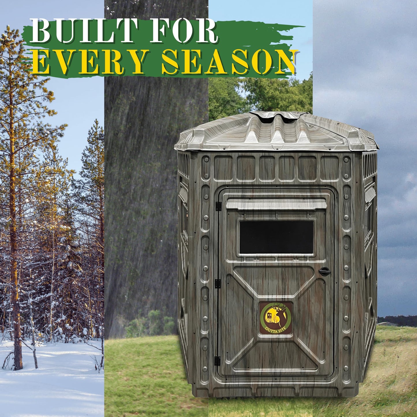 Outta Site Hunting Blind – 4 & 5 Sided High Density Plastic Hunting Blind – 1-2 & 2-3 Person Hard-Sided Ground Blind for Deer, Turkey Hunting – 360 Views – Arctic Snow Camo, Habitat Olive, Thicket Oak