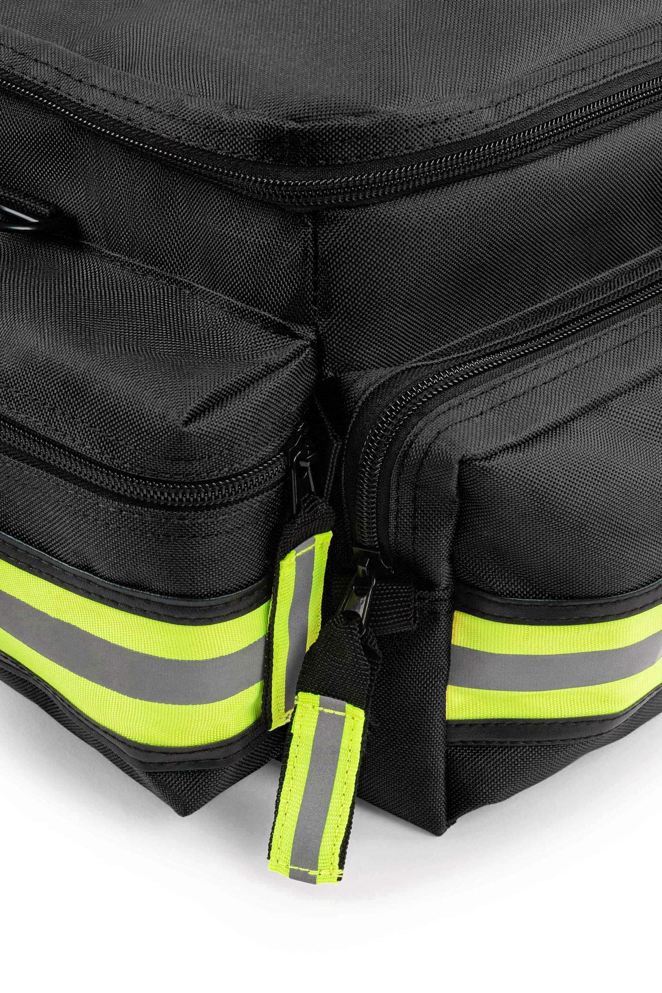 Scherber First Responder Fully-Stocked Professional Essentials EMT/EMS Trauma Kit | HSA/FSA Approved | Reflective Bag w/8 Zippered Pockets & Compartments & 200+ First Aid Supplies - Red