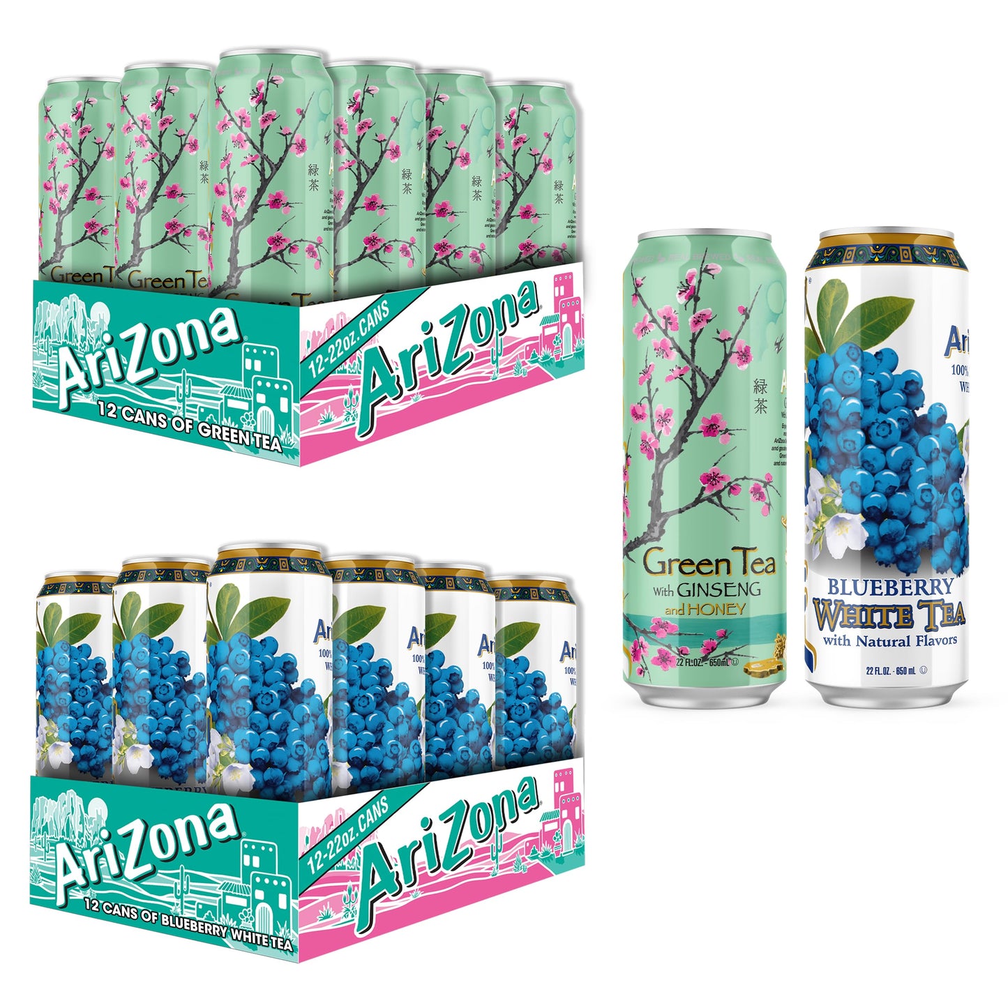 AriZona Green Tea with Ginseng and Honey - Big Can, 22 Fl Oz (Pack of 12)