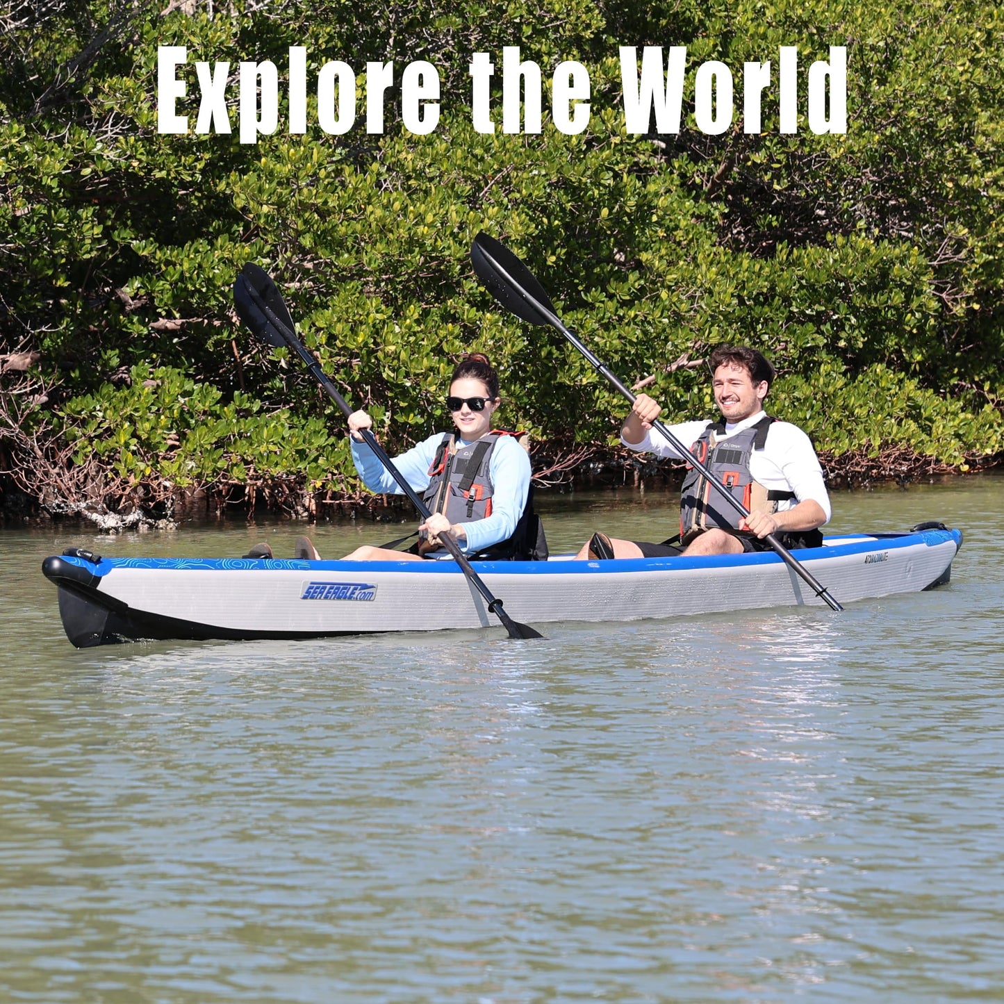 Sea Eagle RazorLite Inflatable Kayak - Lightweight, Drop Stitch, High Speed Touring Kayak - Solo or Tandem - Tall Back Seat(s), Paddle(s), Backpack, Skeg and Pump